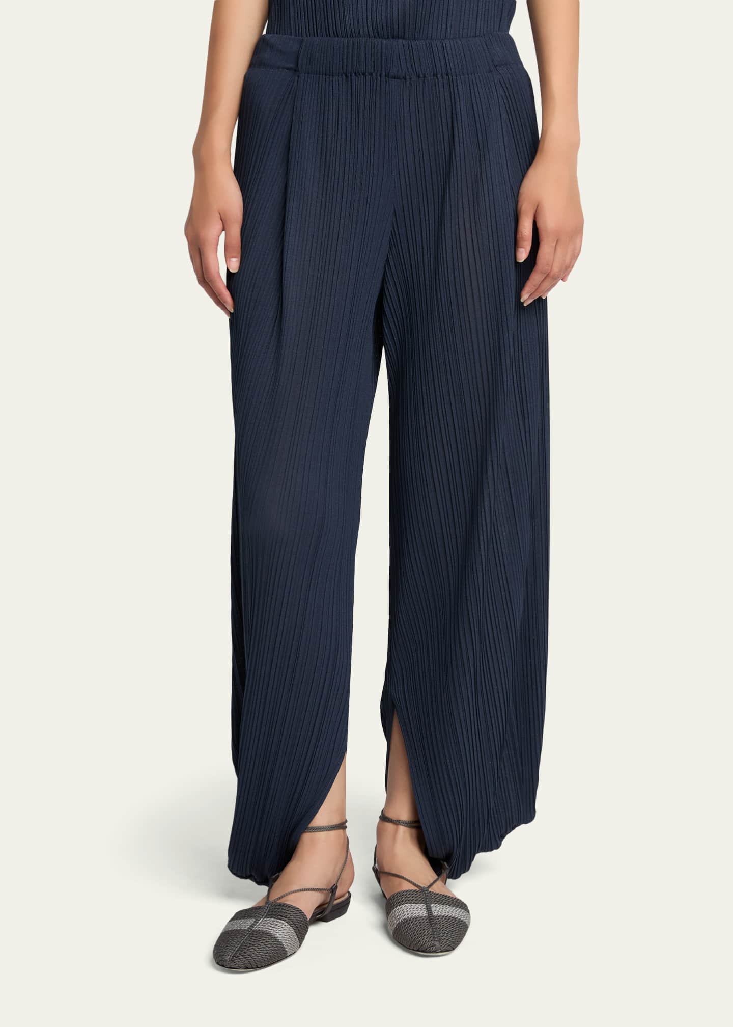Giorgio Armani Plisse Balloon-Leg Split-Hem Trousers - Bergdorf