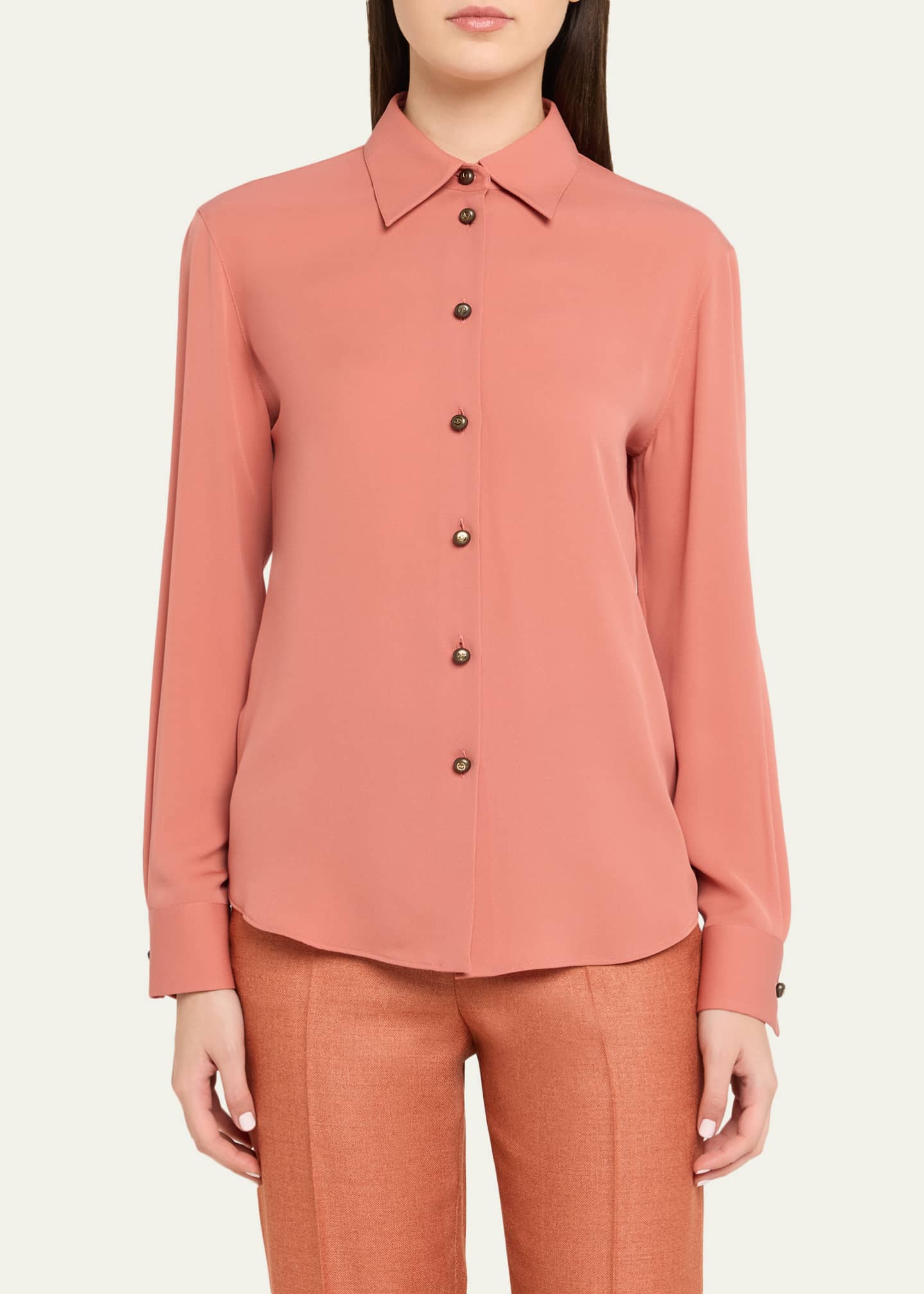 Giorgio Armani Silk Slim Button-Down Blouse - Bergdorf Goodman