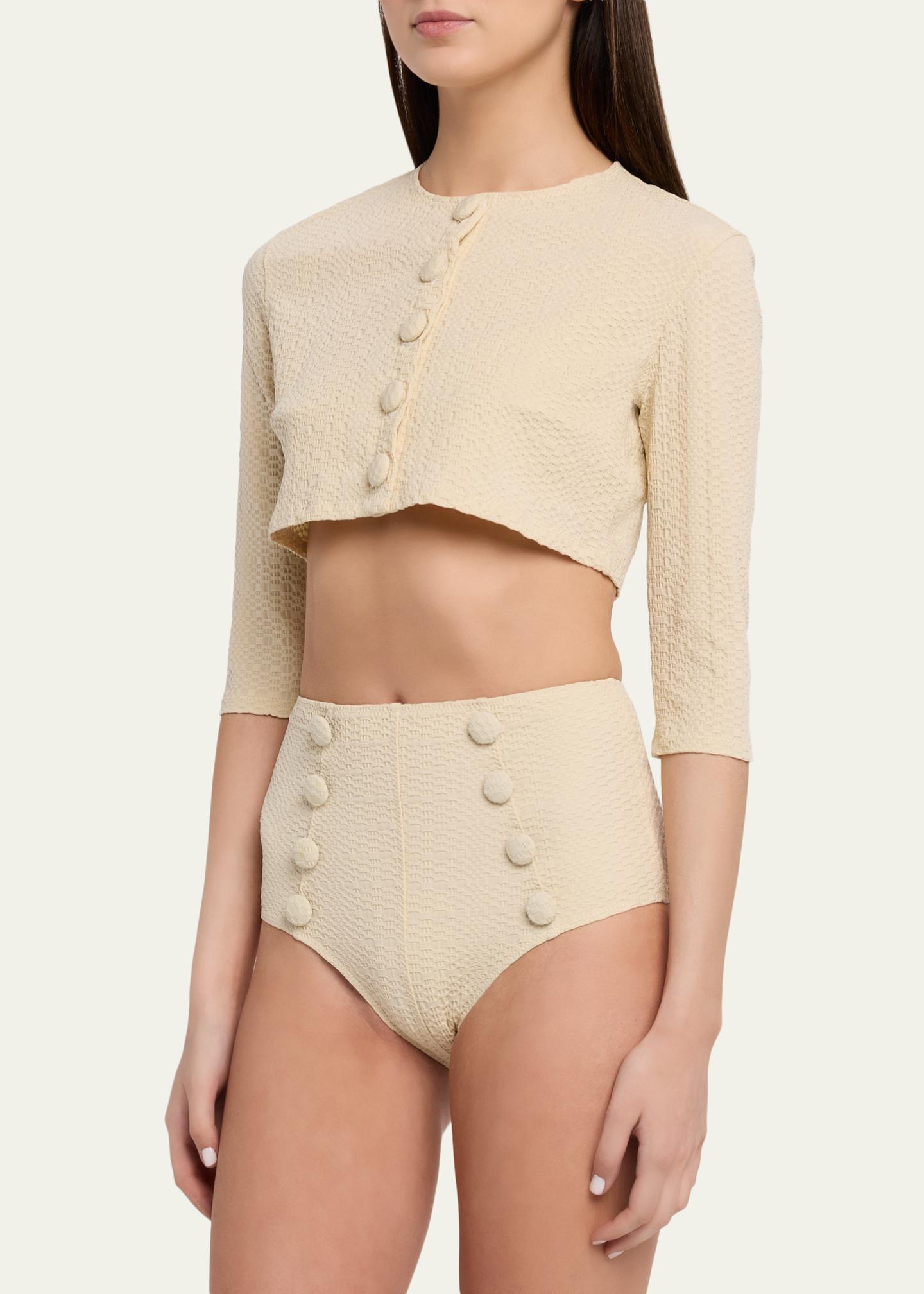 Lisa Marie Fernandez Seersucker Cropped Cardigan - Bergdorf Goodman