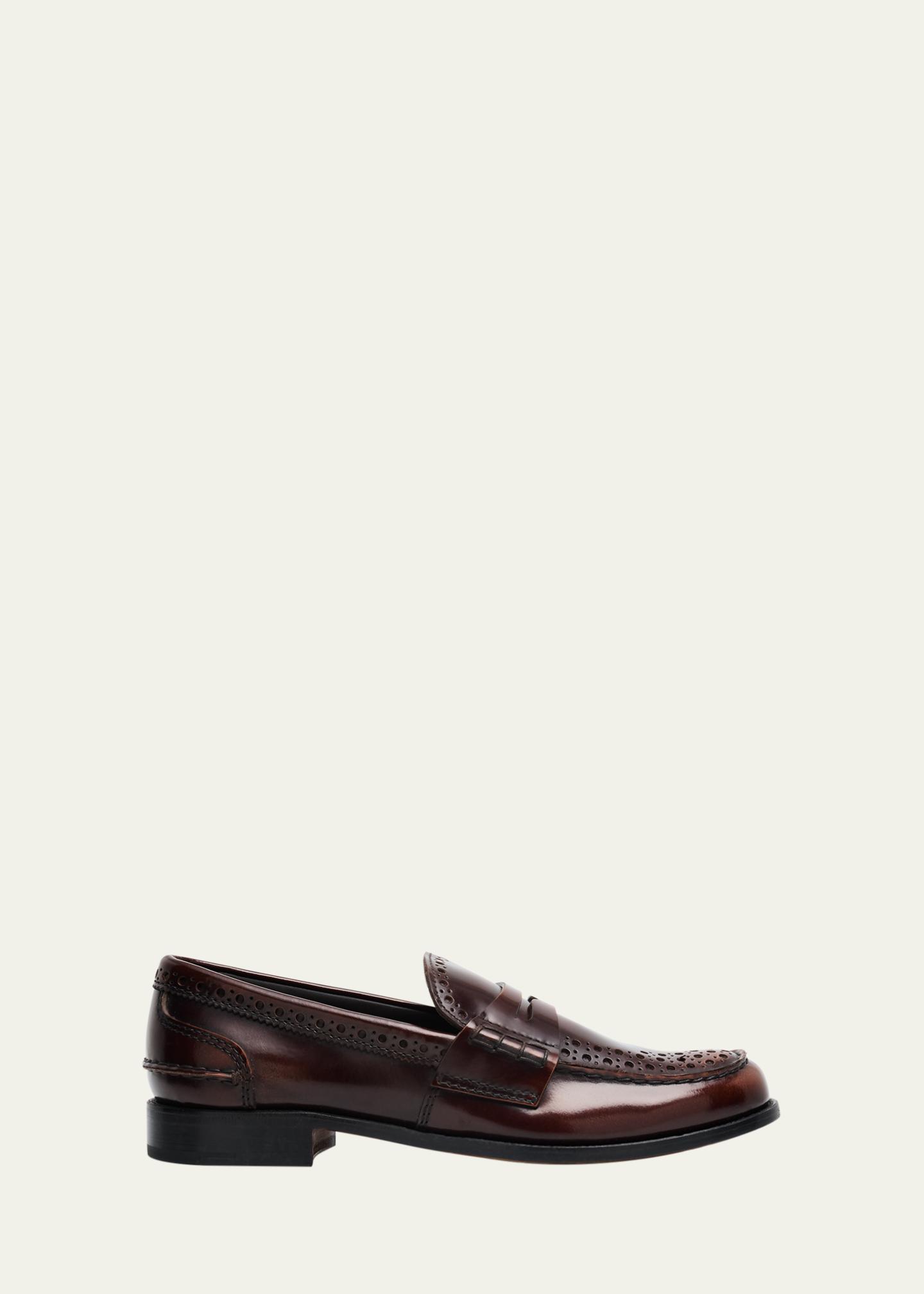 Polished Fume Leather Penny Loafers