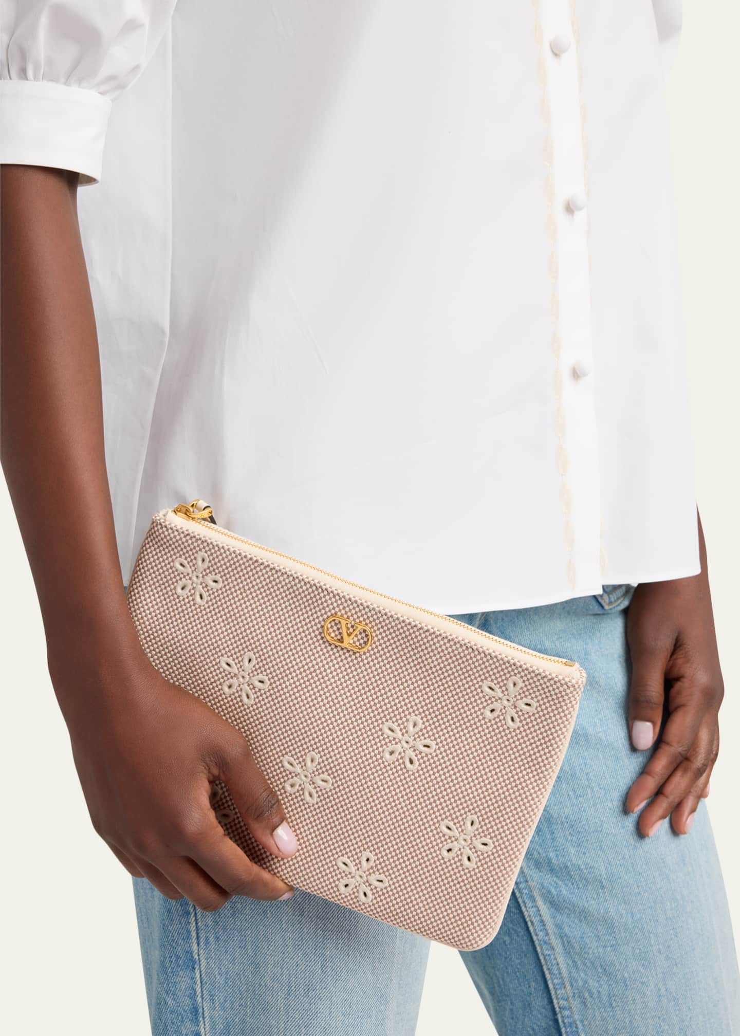 Valentino Garavani Eyelet-Embroidered Canvas Clutch Bag - Bergdorf