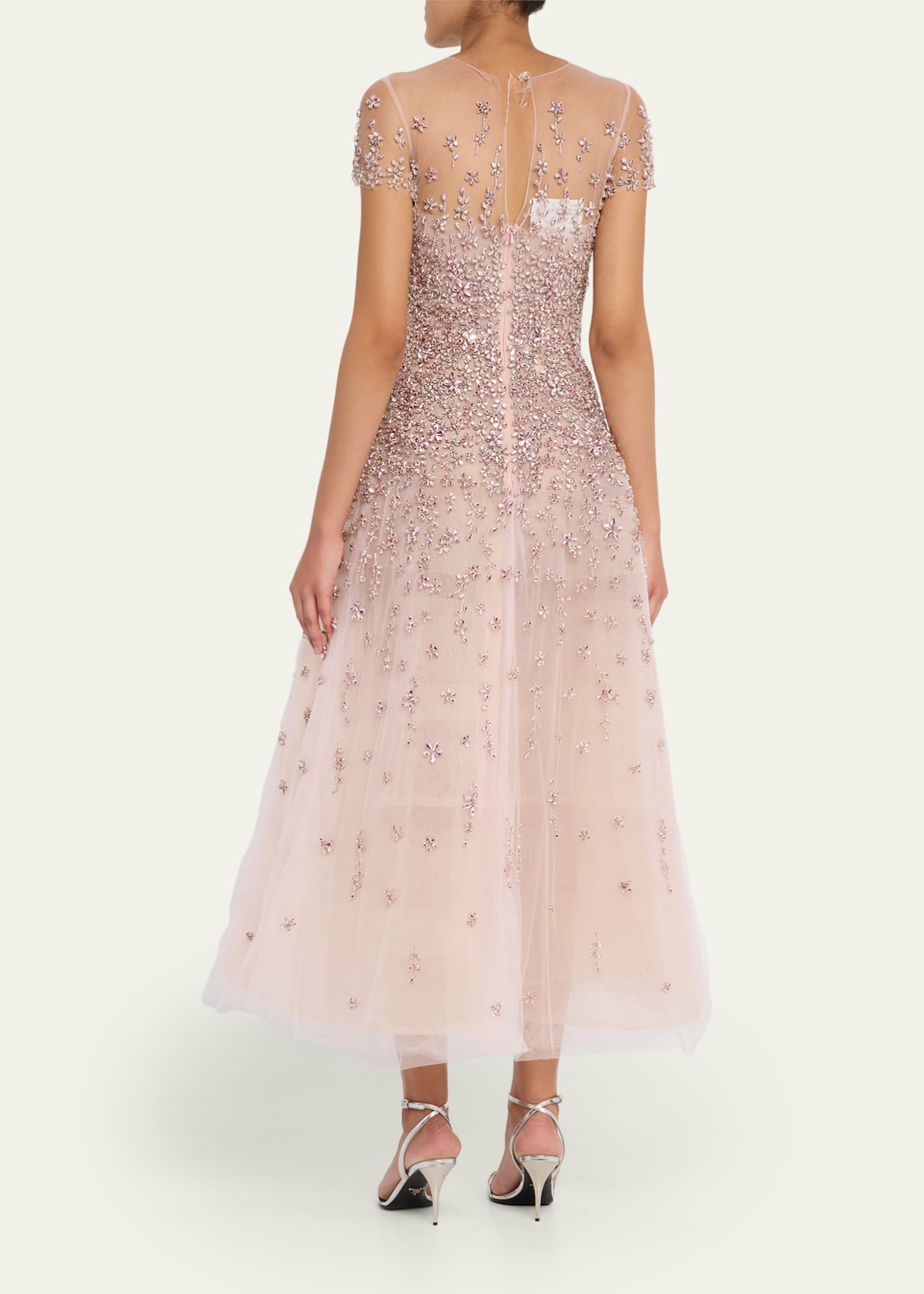 oscar de la renta crystal embroidered grid cocktail dress Oscar de la Renta CRYSTAL GRID ORCHID COCKTAIL DRESS - 25RE619TUL_GOL