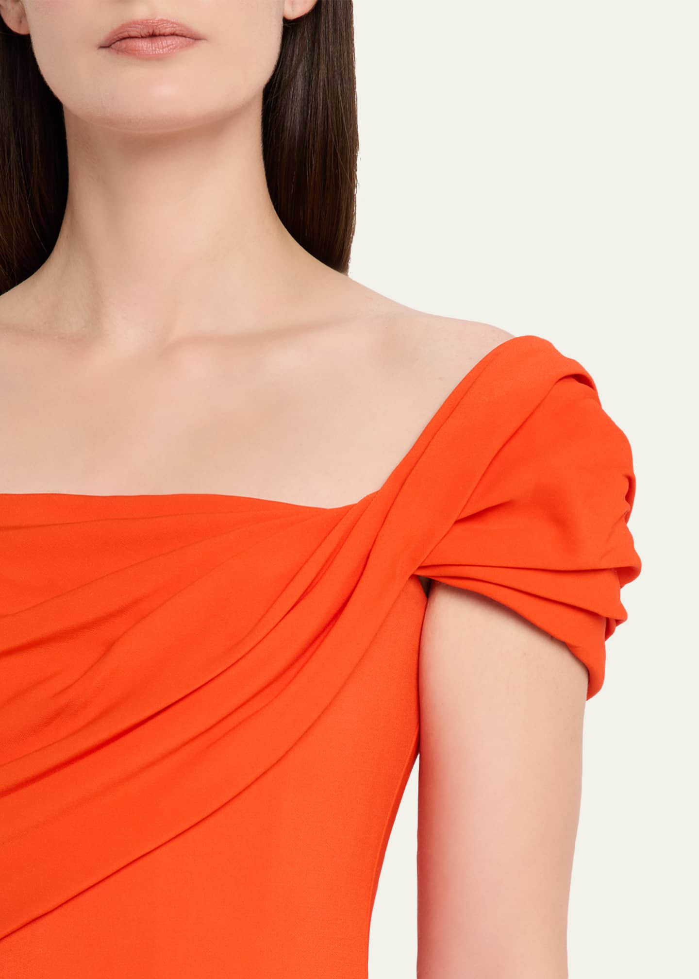 Oscar de la Renta Cap-Sleeve Draped Cady Column Gown - Bergdorf Goodman