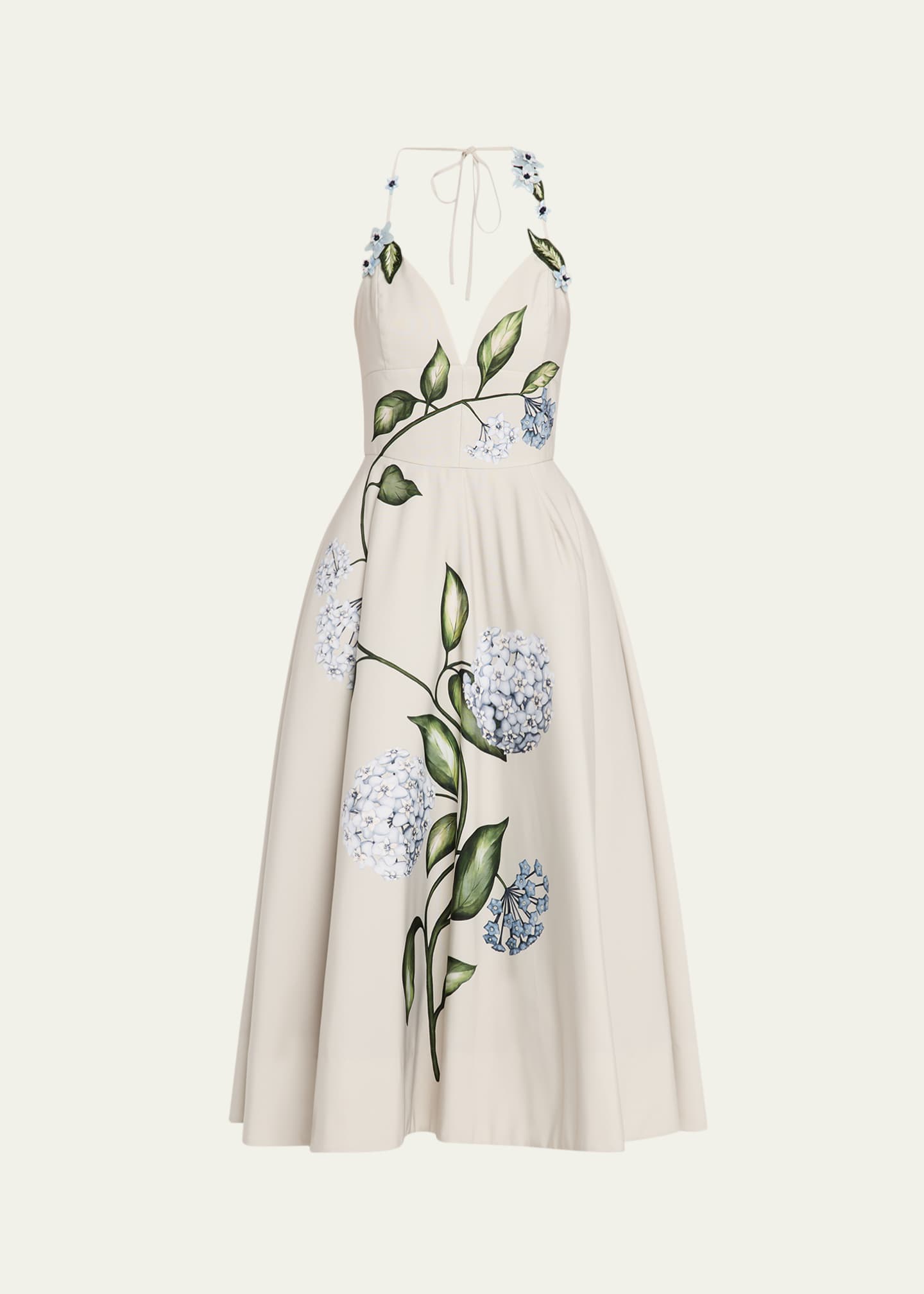Oscar de la Renta Porcelain Flower Embroidered Halter Midi Day Dress -  Bergdorf Goodman