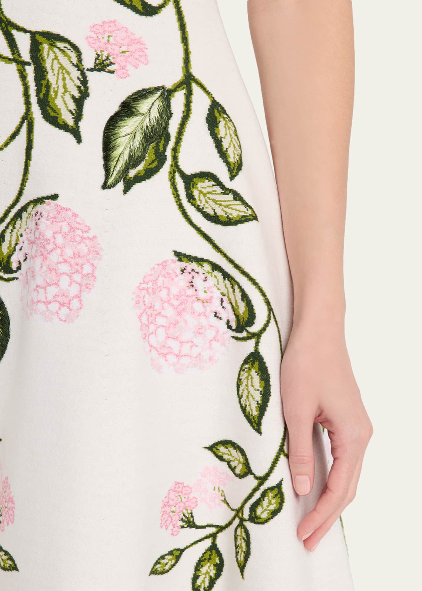 Oscar de la Renta Short-Sleeve Porcelain Flower Knit Mini Dress