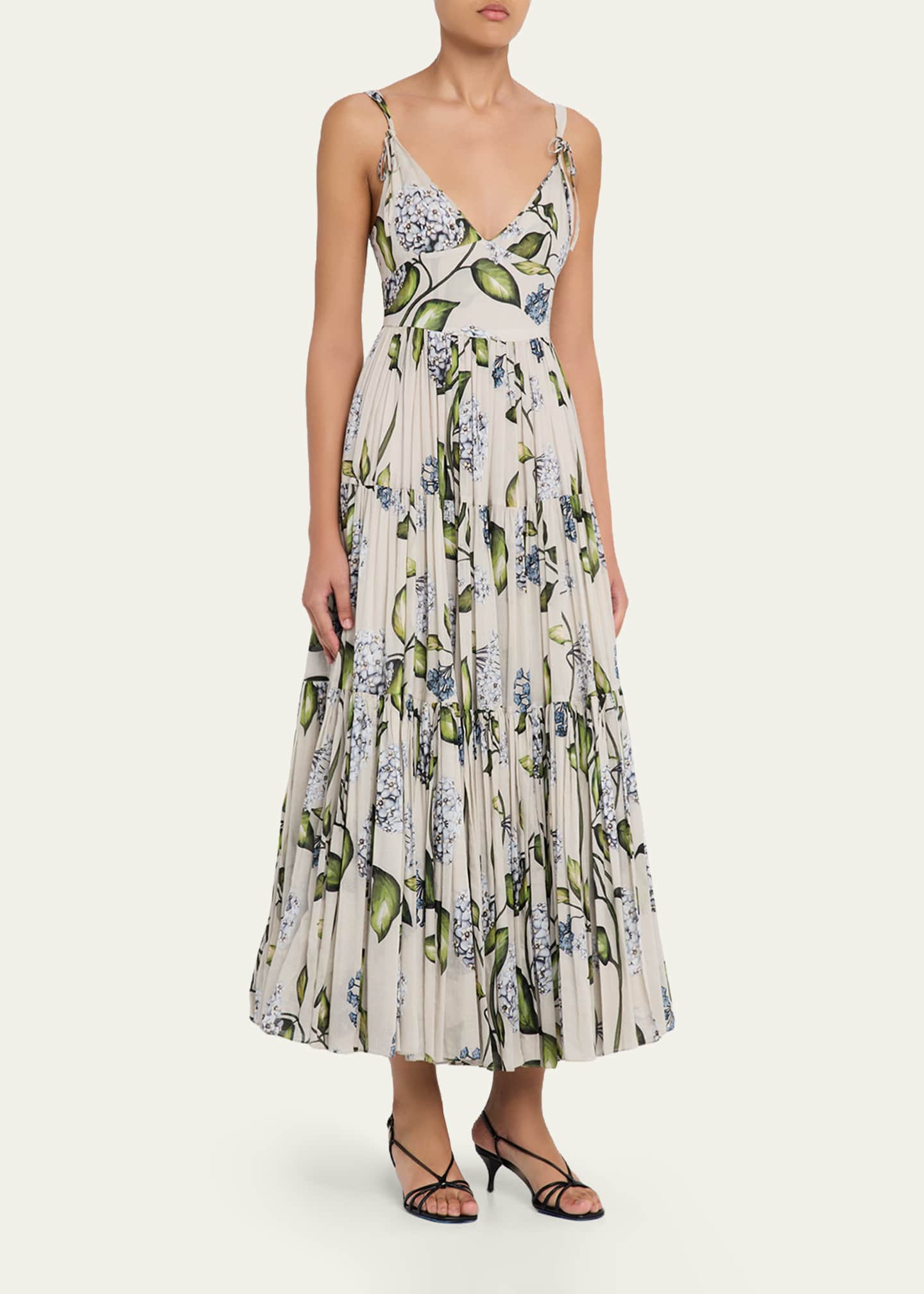 Oscar de la Renta Sleeveless Porcelain Flower Voile Midi Day Dress -  Bergdorf Goodman
