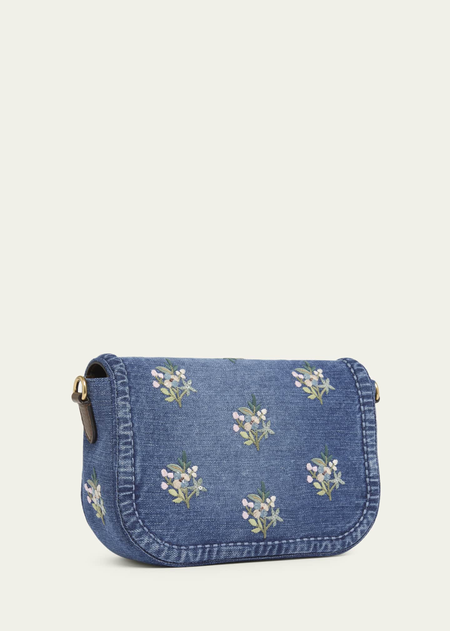 VALENTINO GARAVANI ショルダーバッグ Valentino Garavani Alltime Floral-Embroidered Denim Shoulder Bag