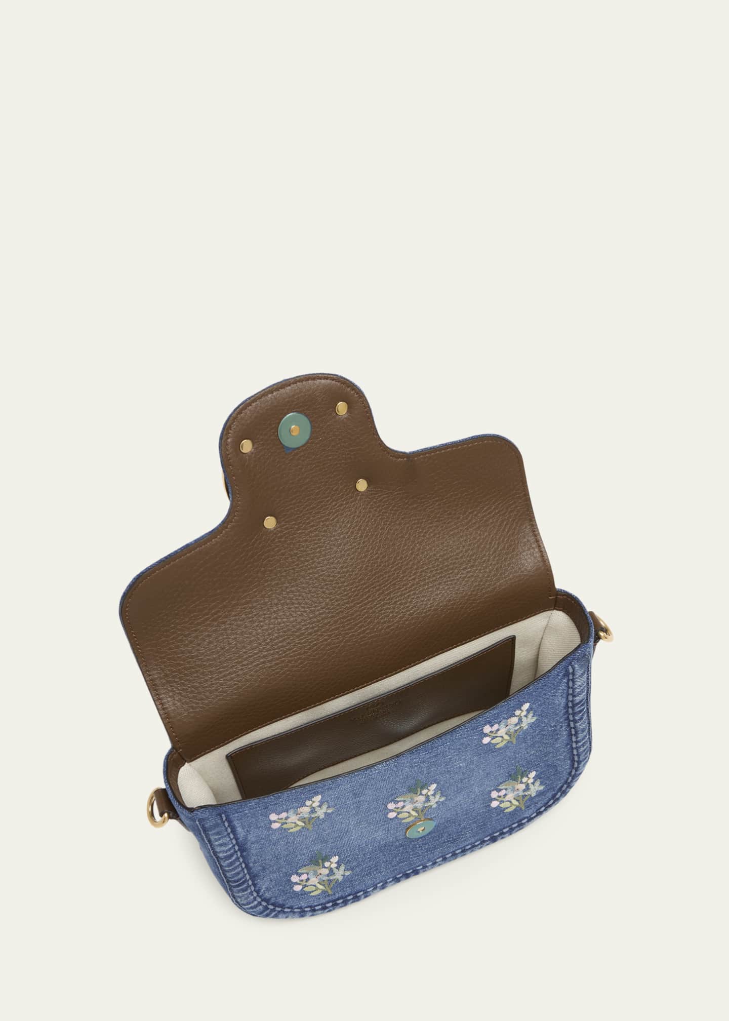 Valentino Garavani Alltime Floral-Embroidered Denim Shoulder Bag