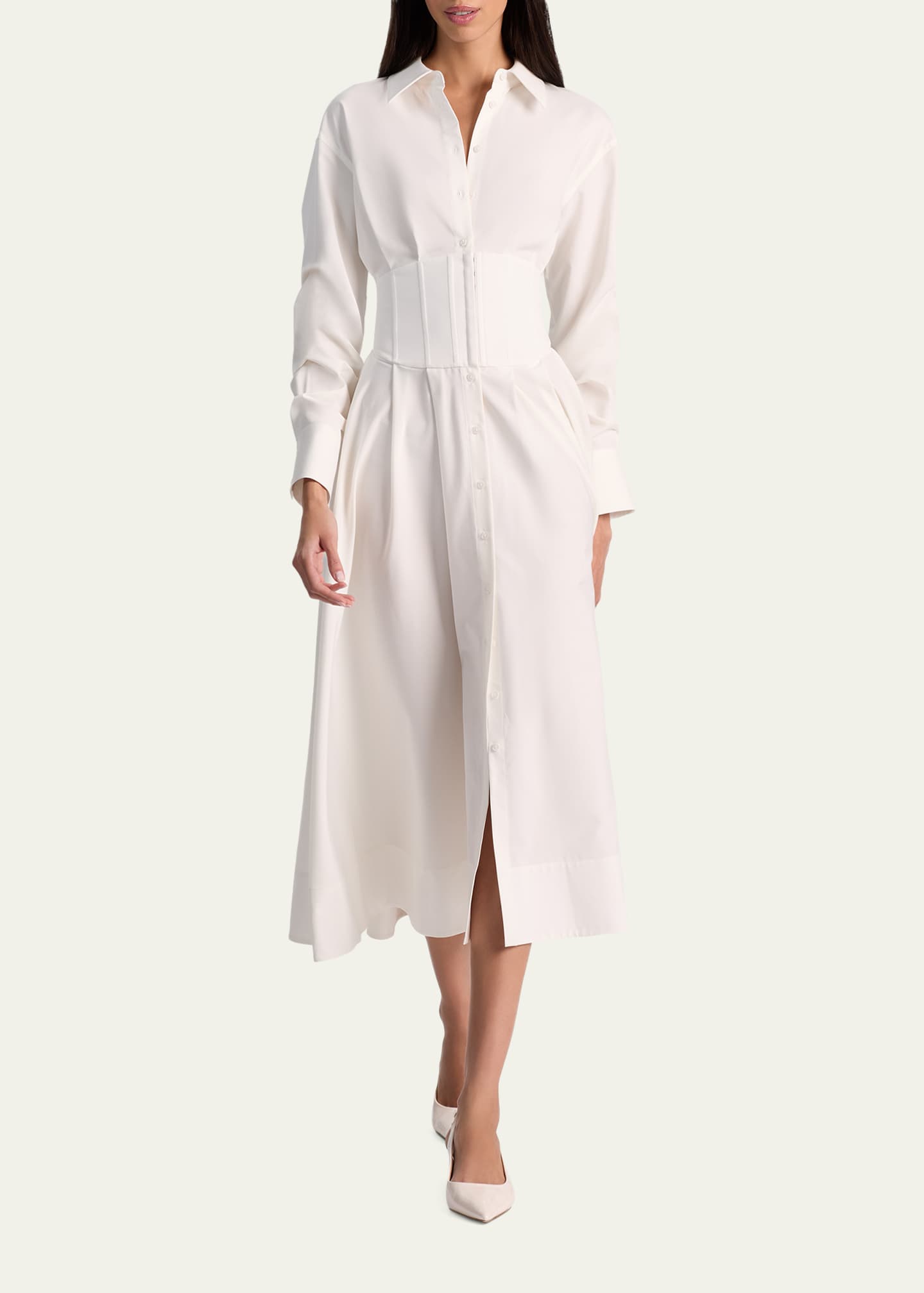 ALICE + OLIVIA Edie Corset Button-Front Midi Shirtdress - Bergdorf