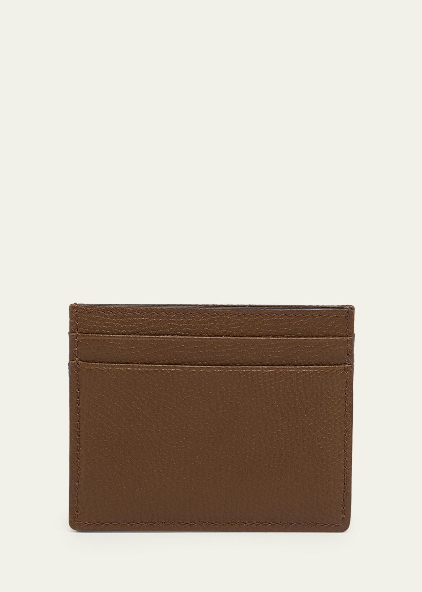 Valentino Garavani Floral-Embroidered Denim & Leather Card Holder 