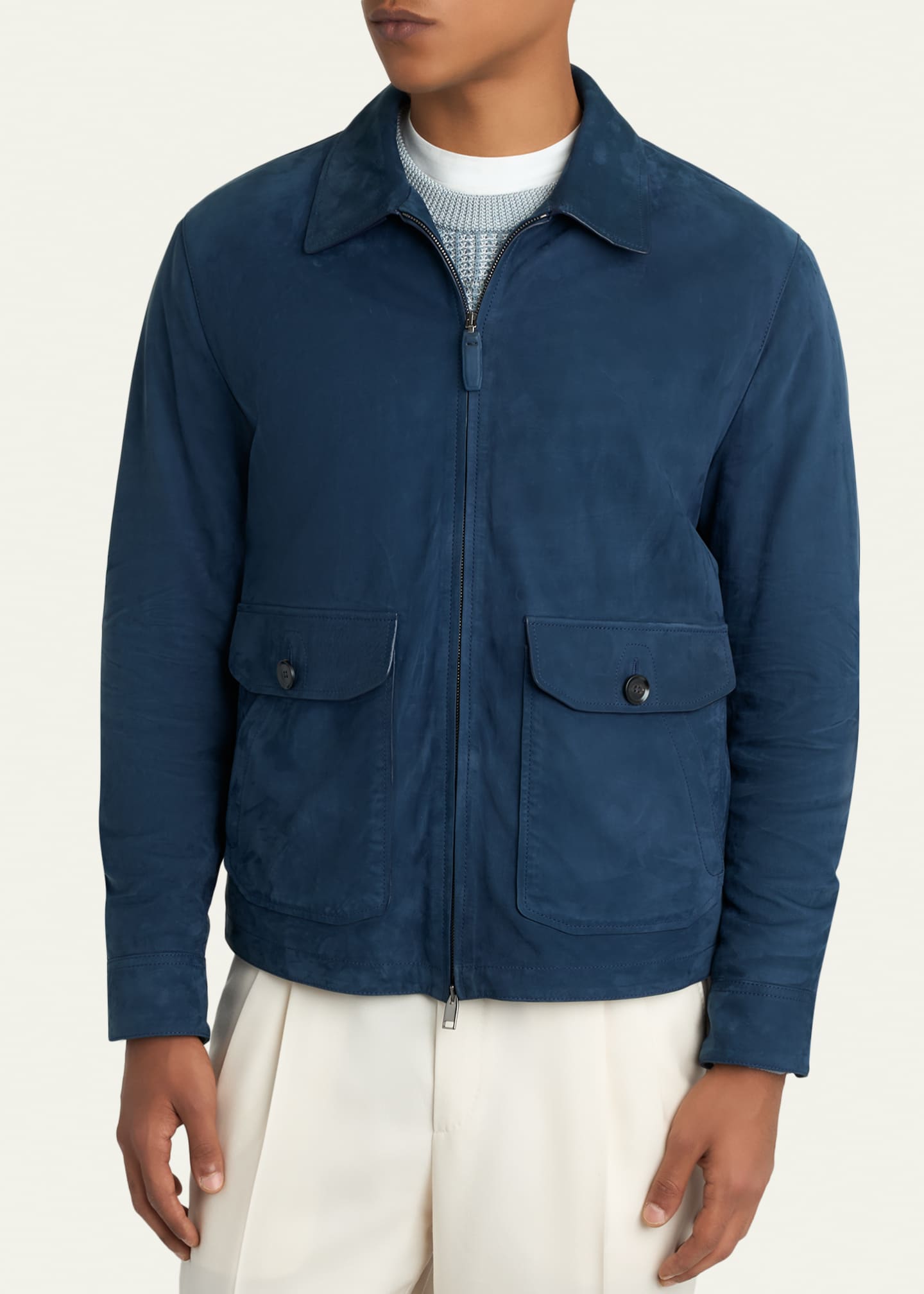 Brioni Men's Nubuck Leather Zip-Front Blouson Jacket - Bergdorf