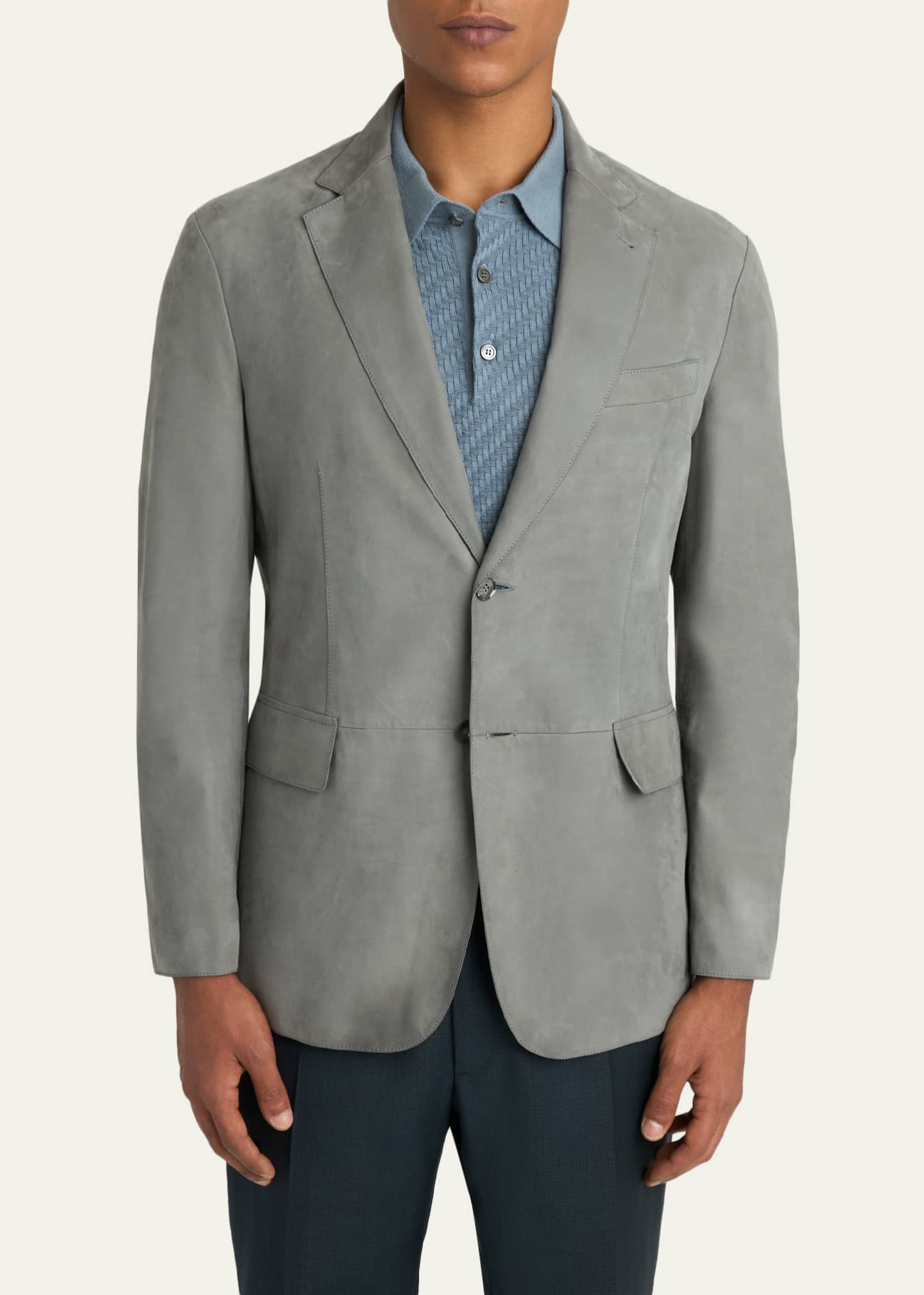 Brioni グレー ボンバージャケット Brioni Men's Monti Nubuck Leather Single-Breasted Blazer