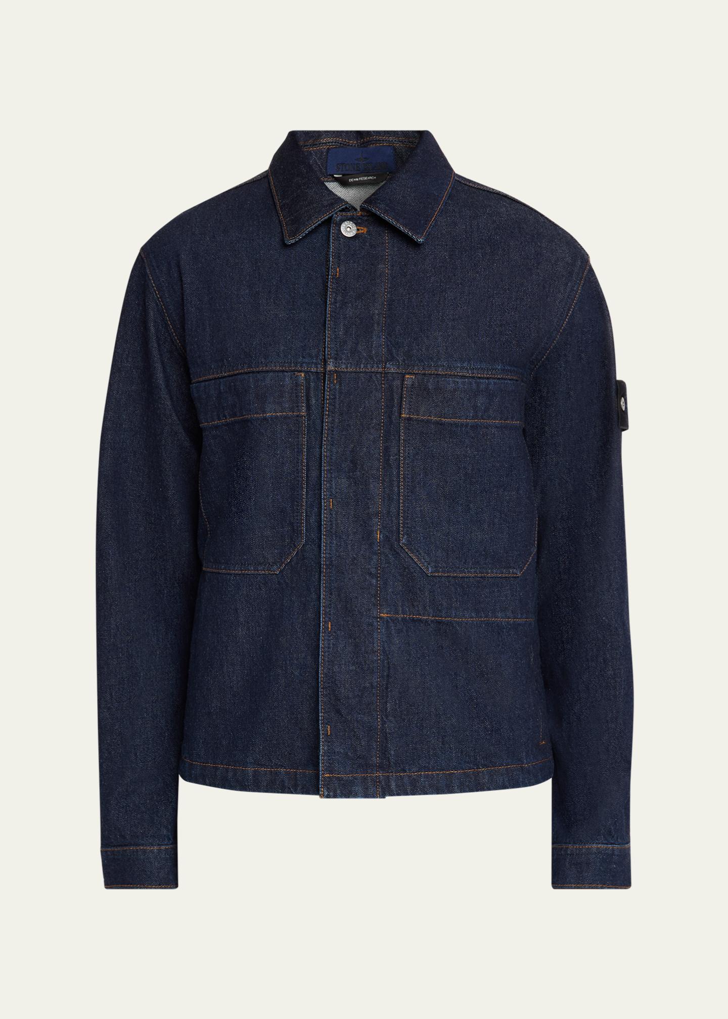 Stone Island Men's Denim Button-Front Biker Jacket - Bergdorf Goodman
