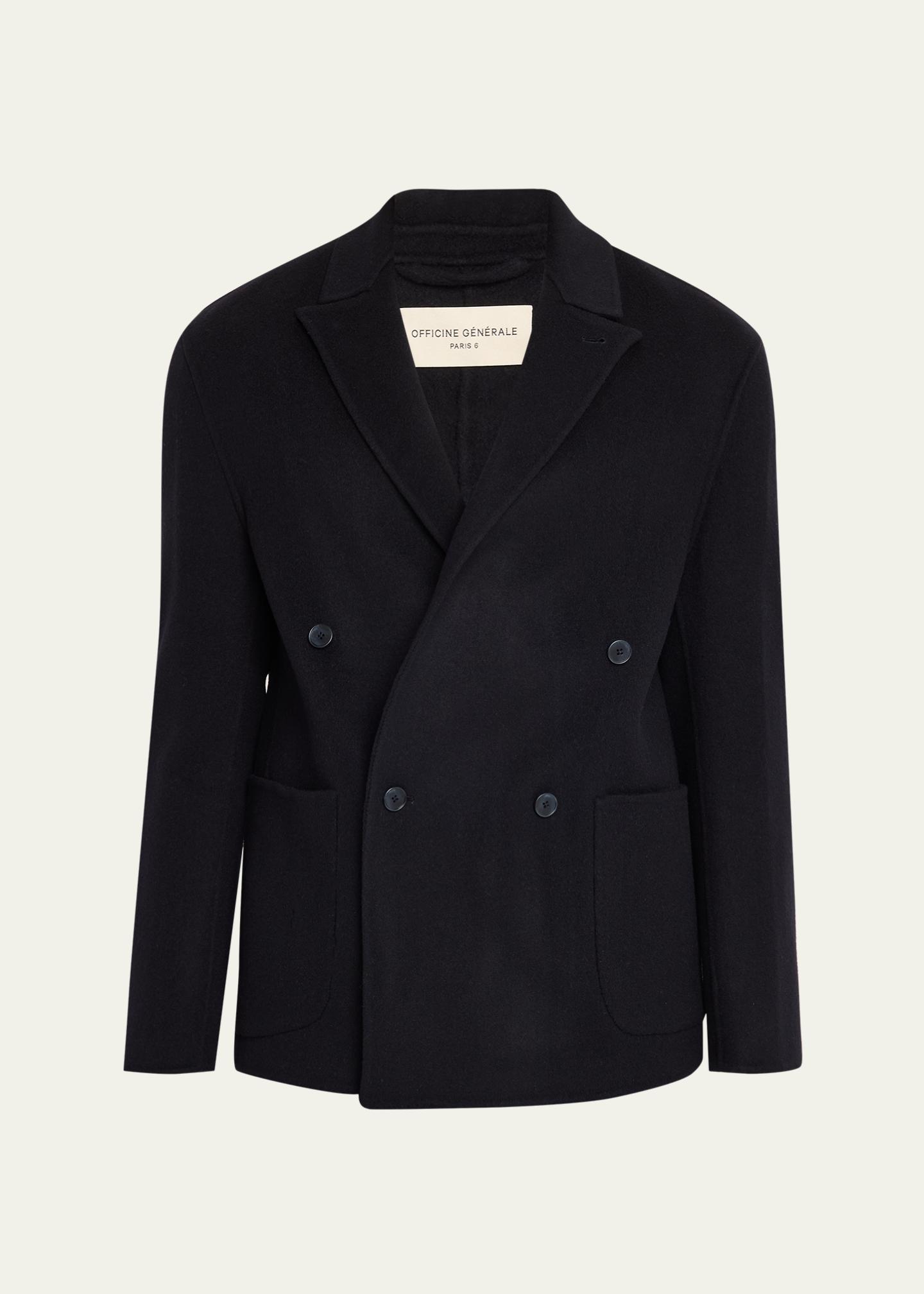 Officine Generale Men's Dark Navy Double-Breasted Wool Maxwell
