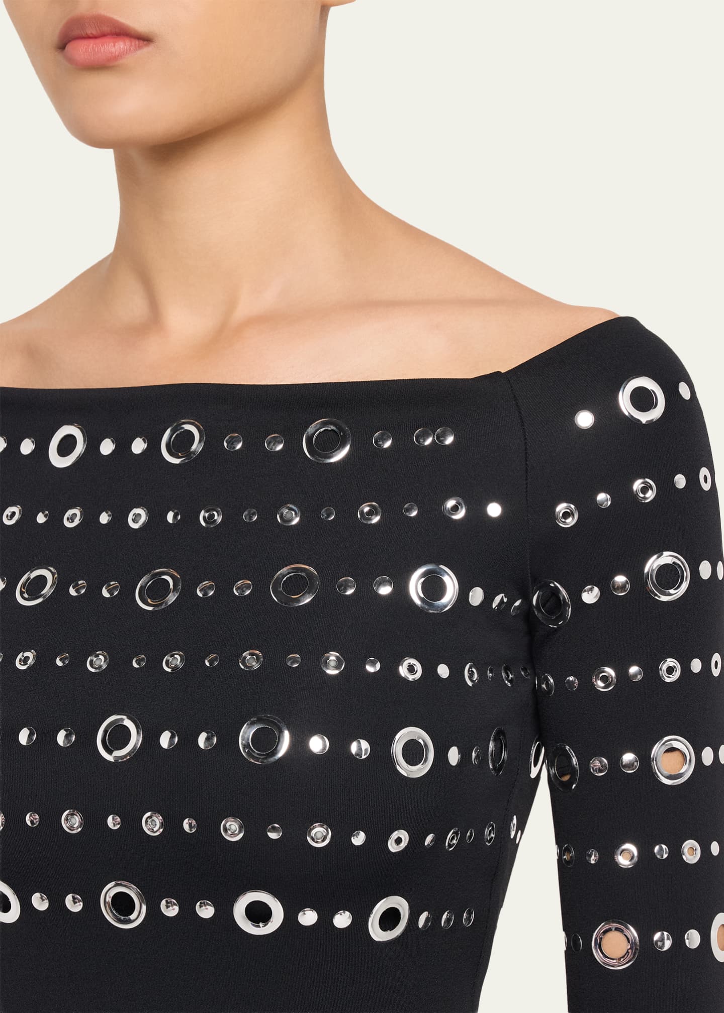 long sleeve embellished a-line mini dress Geneva Long Sleeve Embellished A-line Mini Dress in Beige