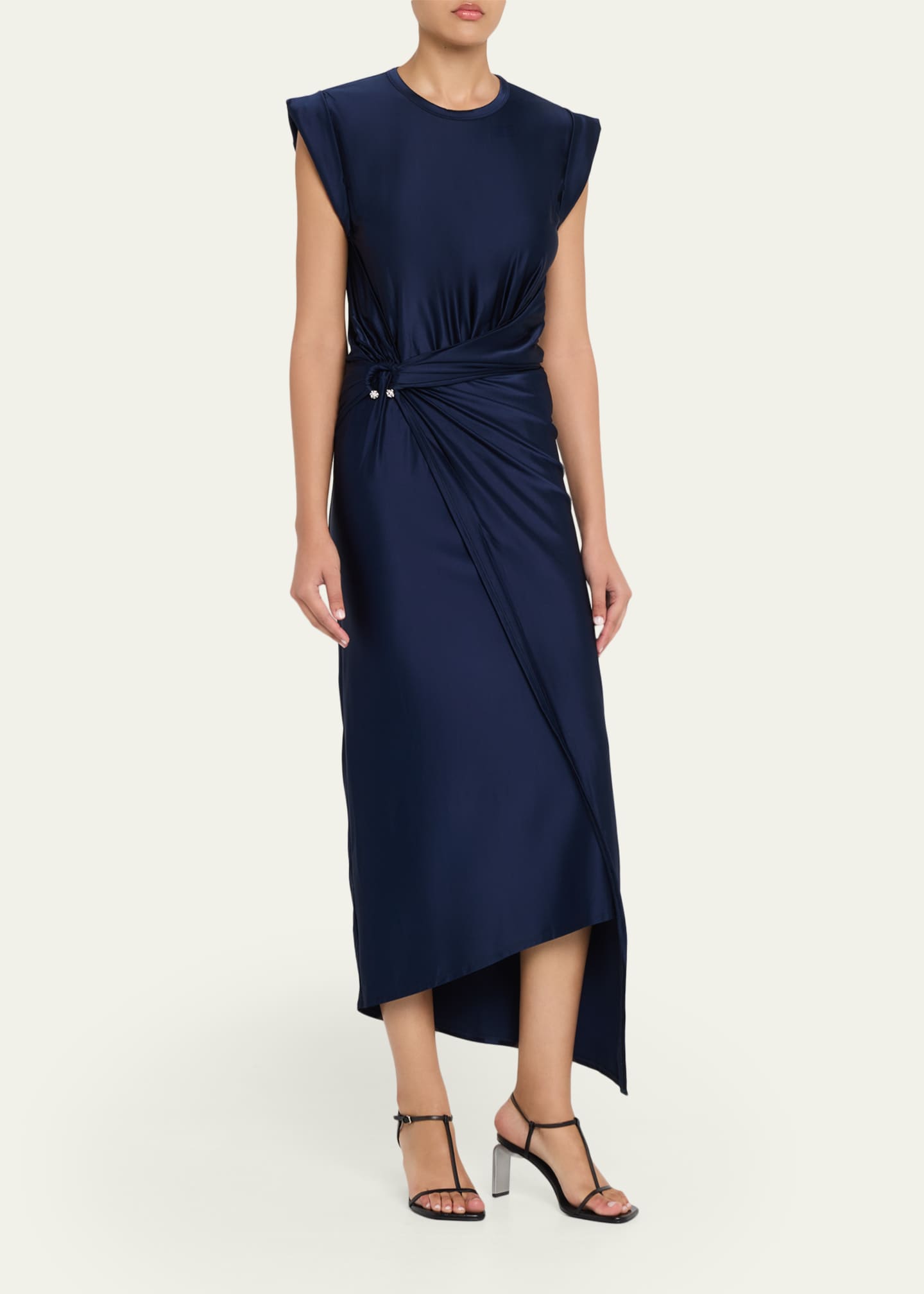 Rabanne Cap-Sleeve Pierced Draped Jersey Midi Dress - Bergdorf Goodman