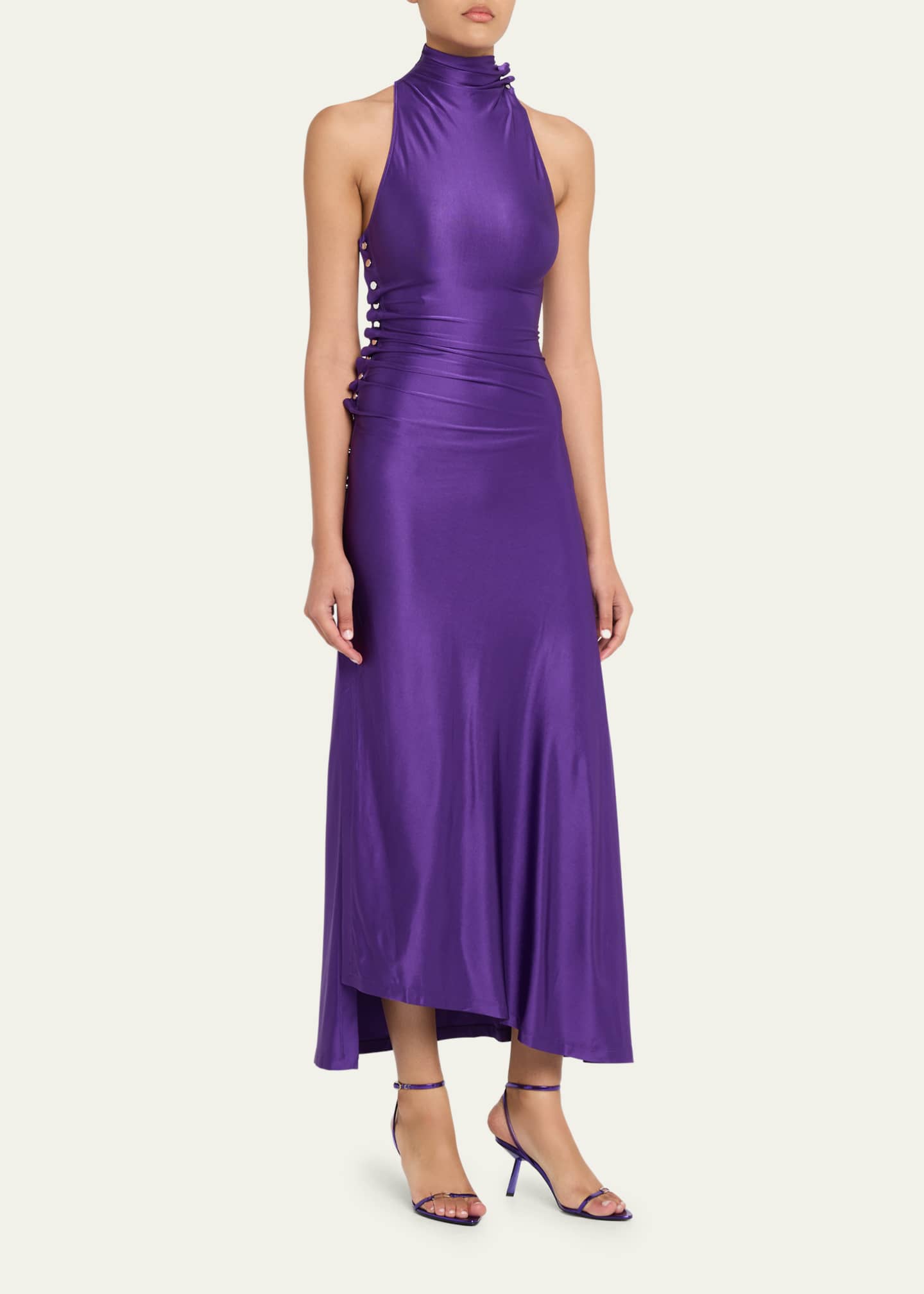 Rabanne Turtleneck Snap Draped Jersey Midi Dress - Bergdorf Goodman