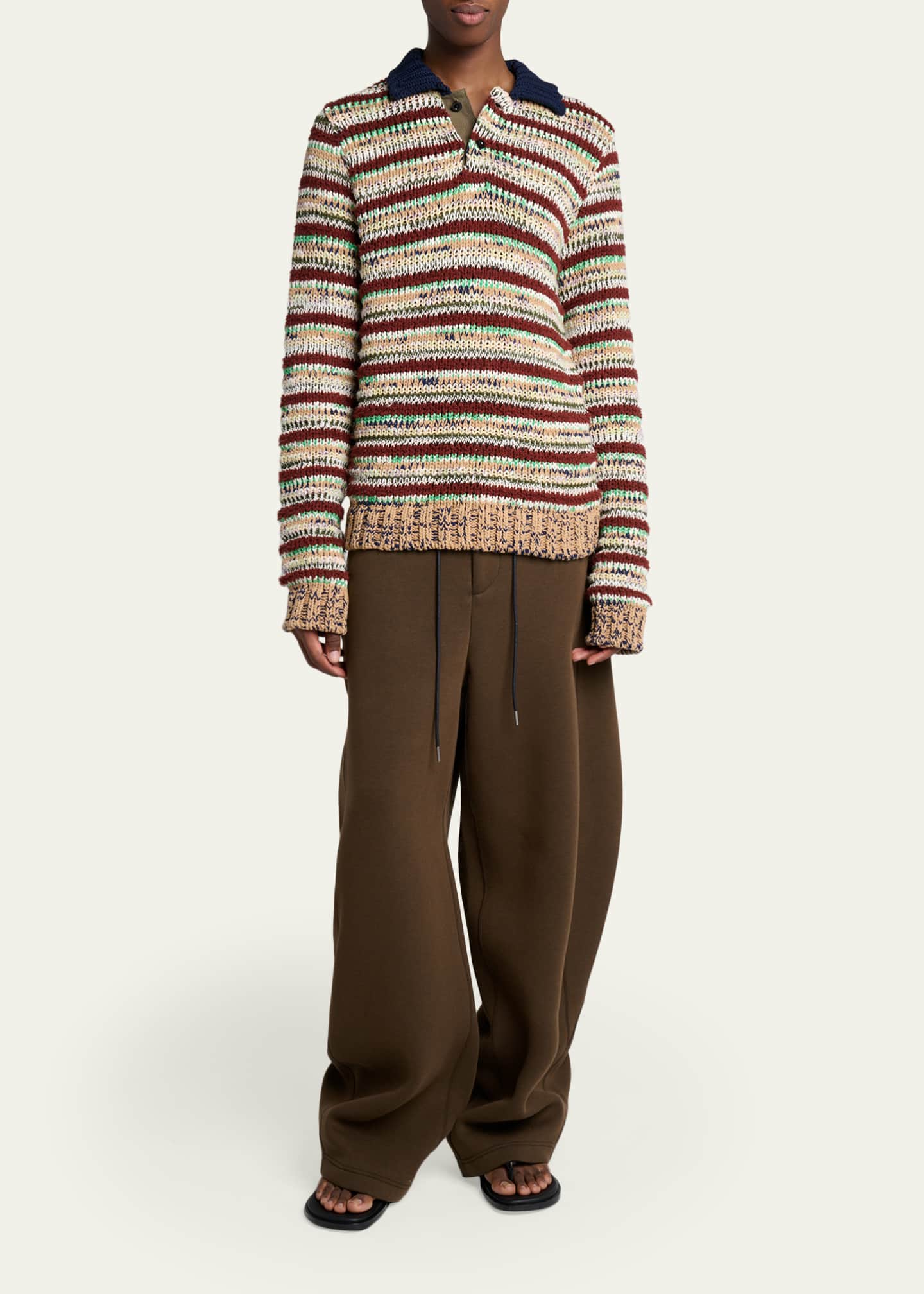 SACAI Men's Striped Knit Polo Sweater - Bergdorf Goodman