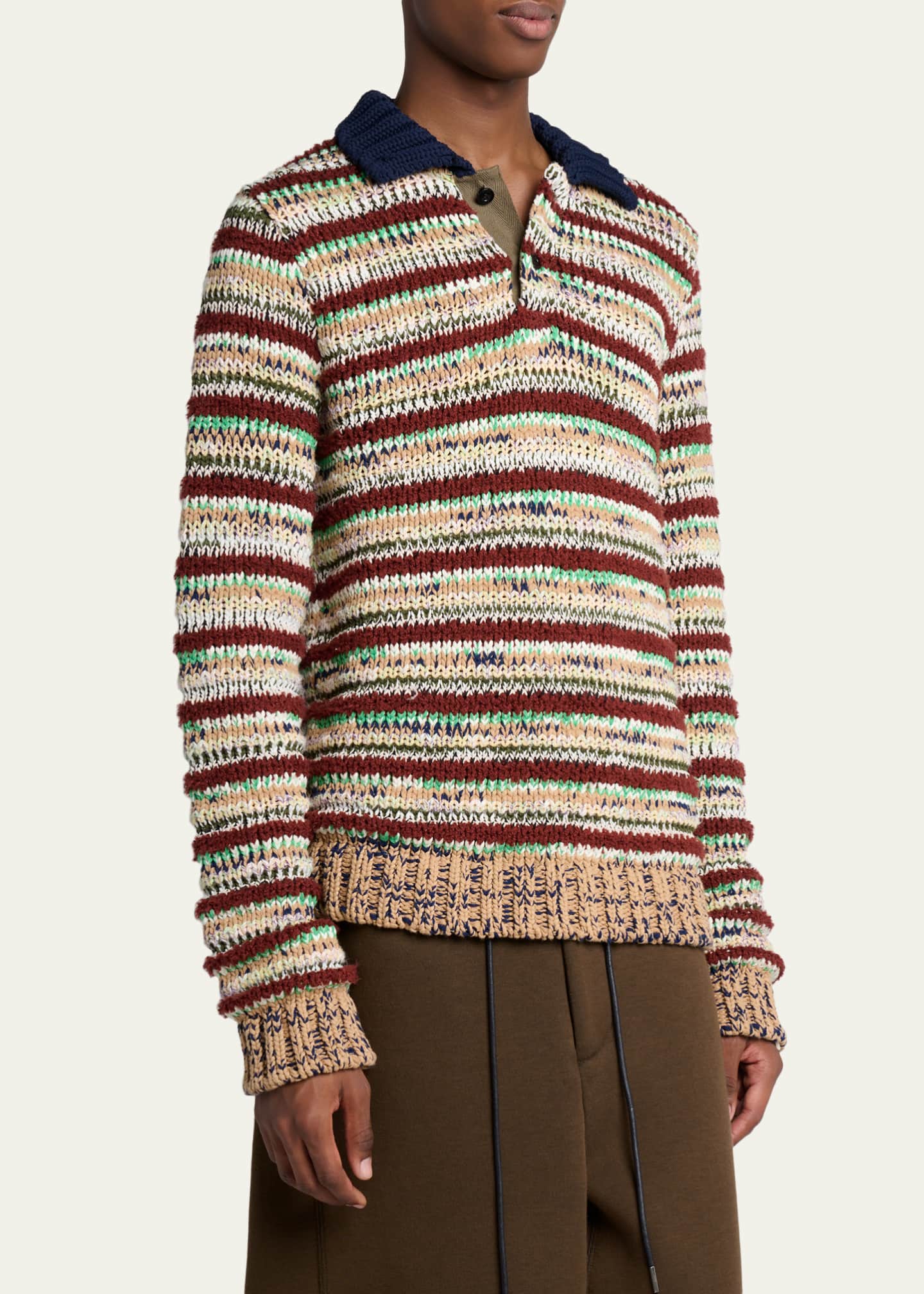 SACAI Men's Striped Knit Polo Sweater - Bergdorf Goodman