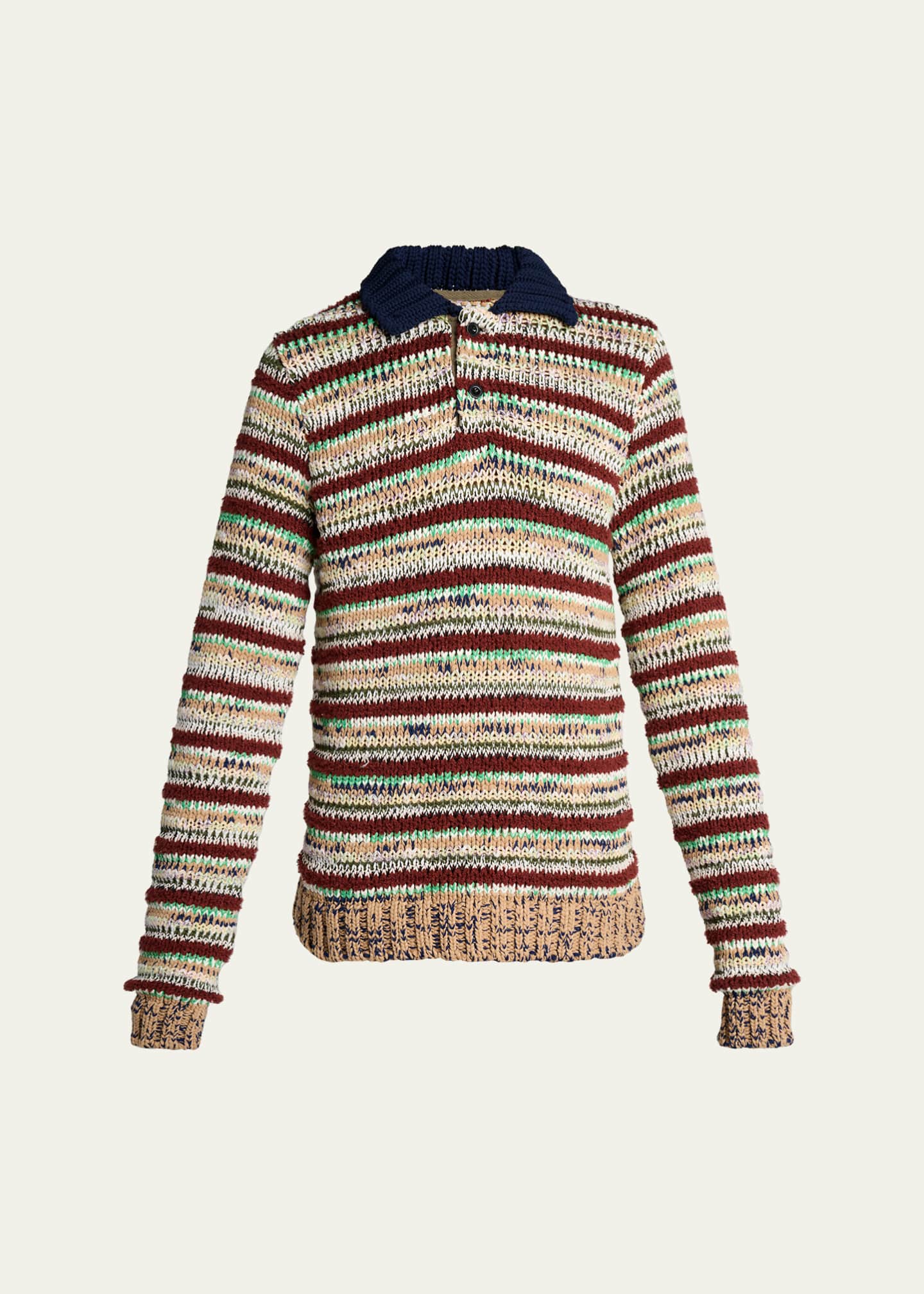 SACAI Men's Striped Knit Polo Sweater - Bergdorf Goodman