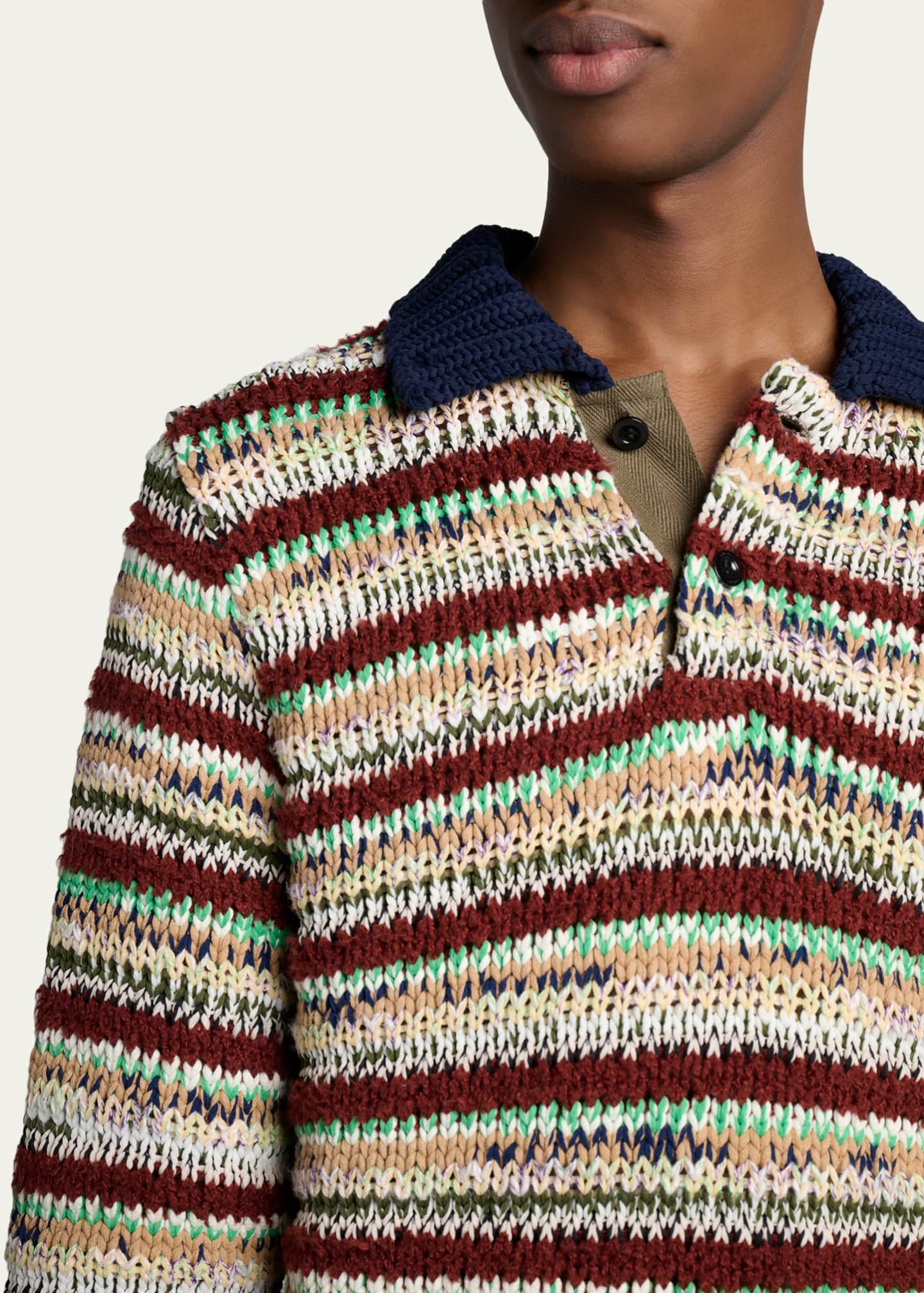 SACAI Men's Striped Knit Polo Sweater - Bergdorf Goodman