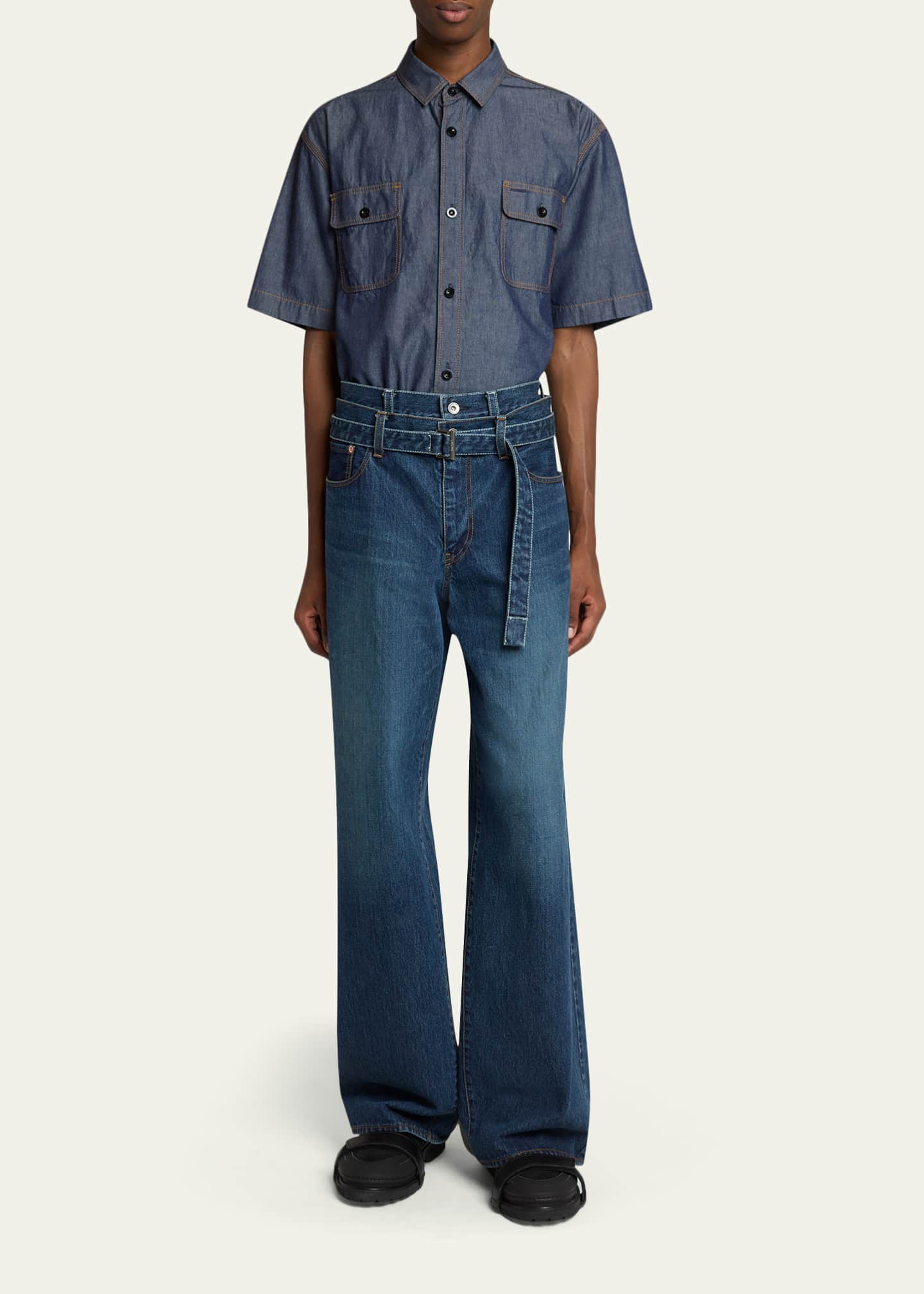 SACAI Men's Belted Double Waistband Jeans - Bergdorf Goodman