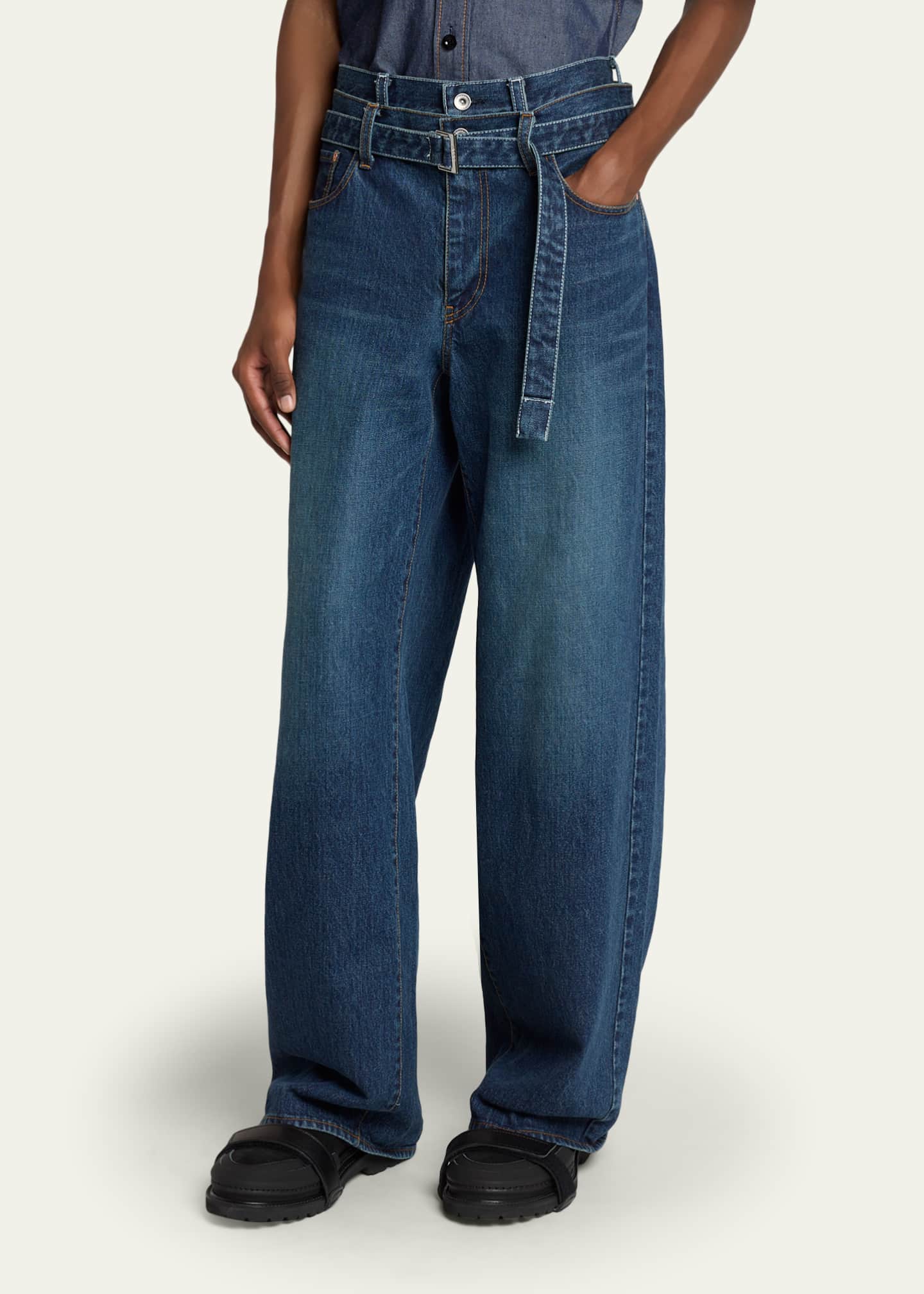 SACAI Men's Belted Double Waistband Jeans - Bergdorf Goodman