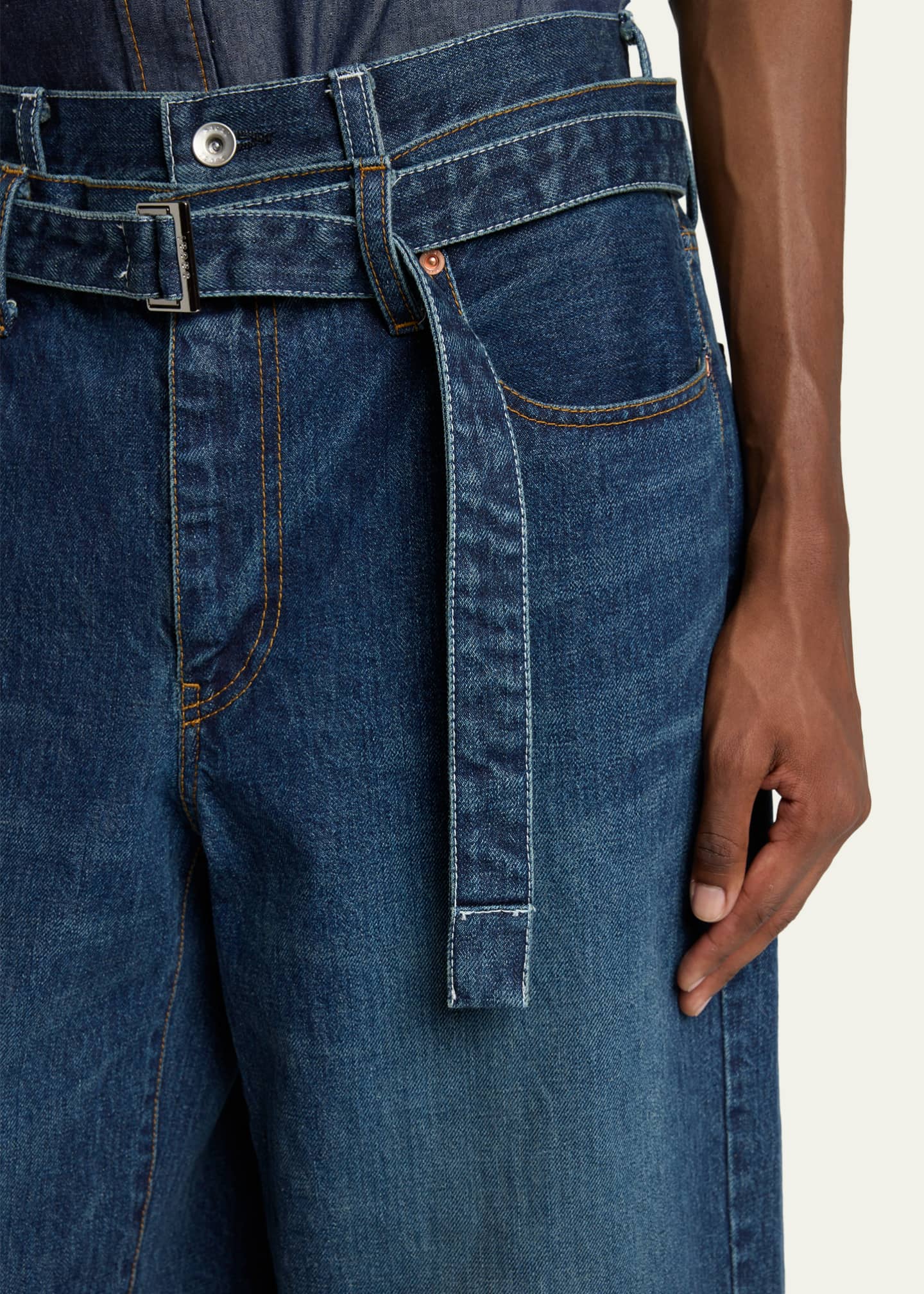 SACAI Men's Belted Double Waistband Jeans - Bergdorf Goodman