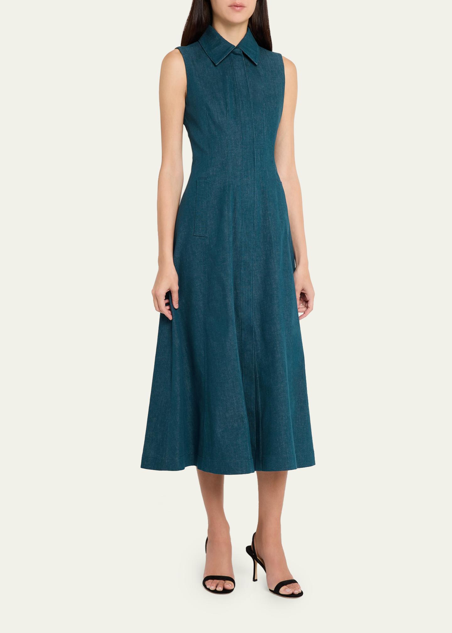 akris denim dress Sleeveless Midi Shirtdress, Ottanio, Women's, 36EU Velvet Colors:Taupe 781 Akris dress in double boned Modern Princess Plus Size Maxi dress