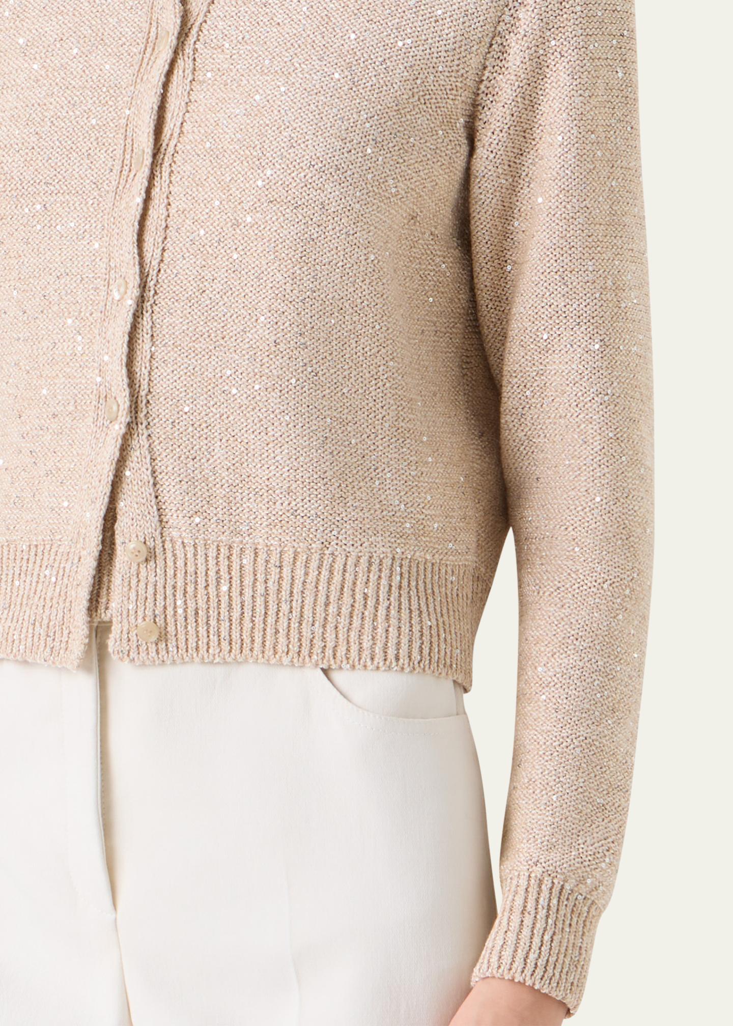 Akris Linen-Cotton Micro Sequin Knit Cardigan Sweater - Bergdorf