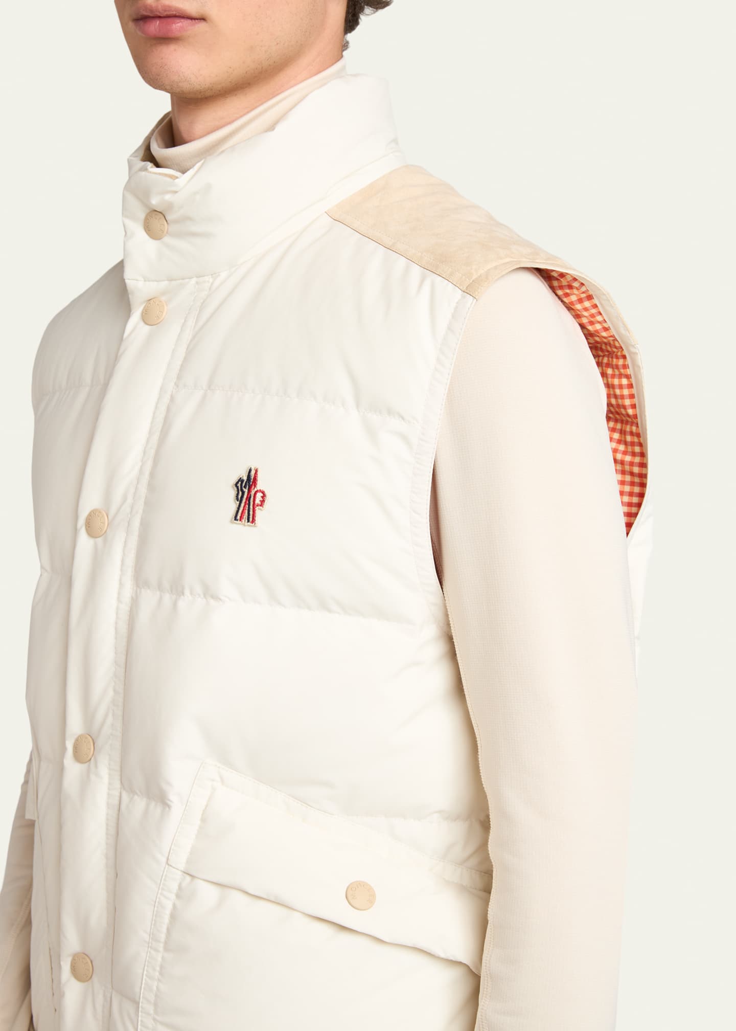 Moncler Grenoble Men's Suede Yoke Padded Vest - Bergdorf Goodman