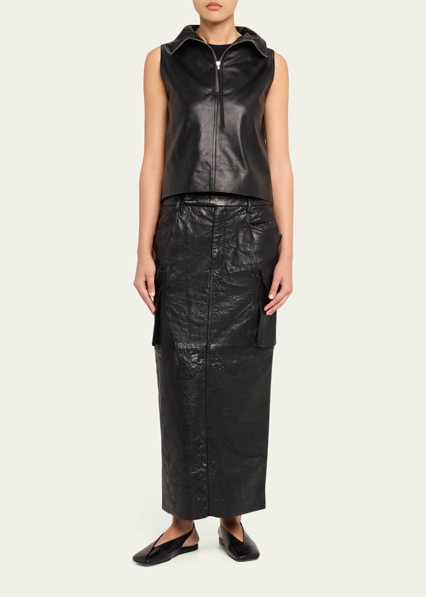 Rick Owens Firbanks Leather Midi Cargo Skirt - Bergdorf Goodman