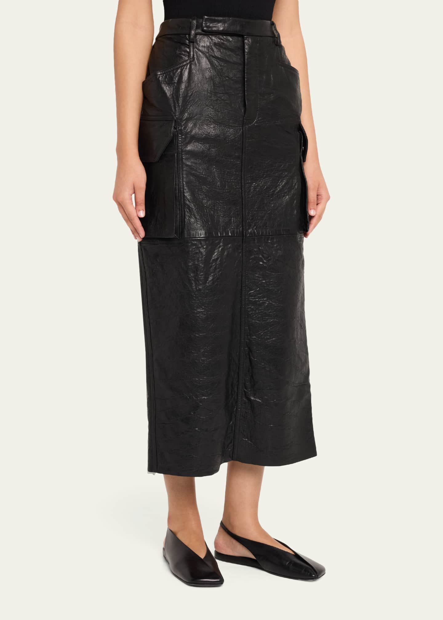 Rick Owens Firbanks Leather Midi Cargo Skirt - Bergdorf Goodman