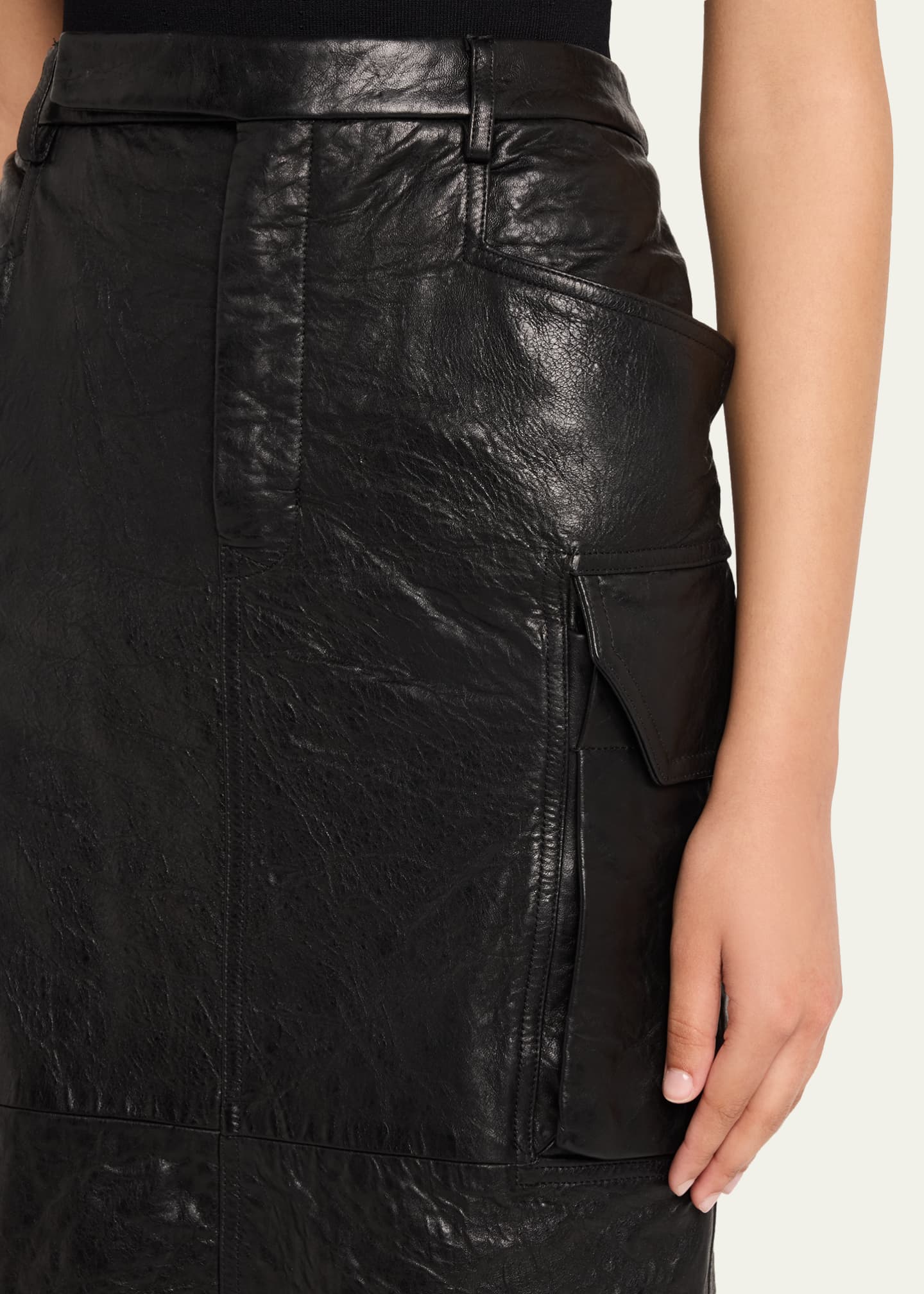 Rick Owens Firbanks Leather Midi Cargo Skirt - Bergdorf Goodman