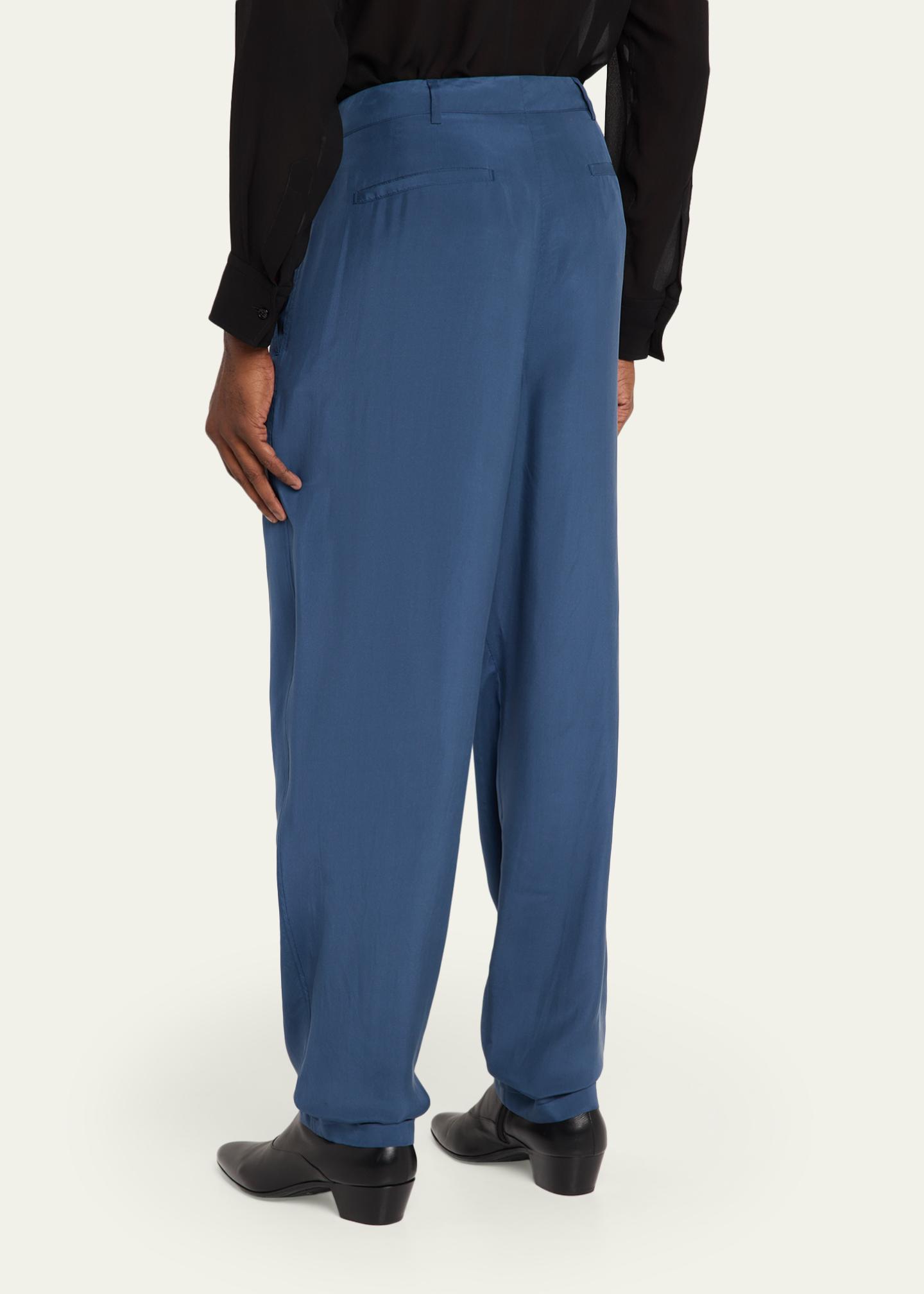 Saint Laurent Men's Silk Habotai Pleated Trousers - Bergdorf Goodman
