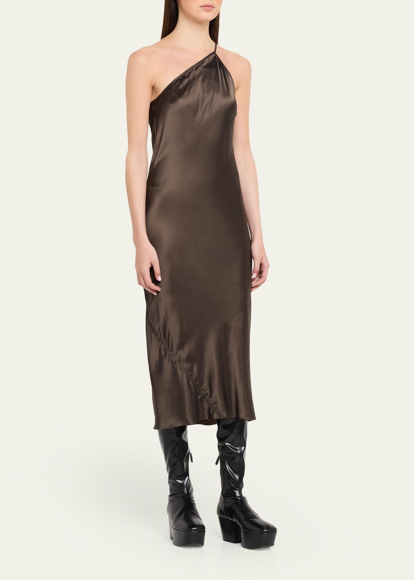 Rick Owens One-Shoulder Satin Midi Slip Dress - Bergdorf Goodman