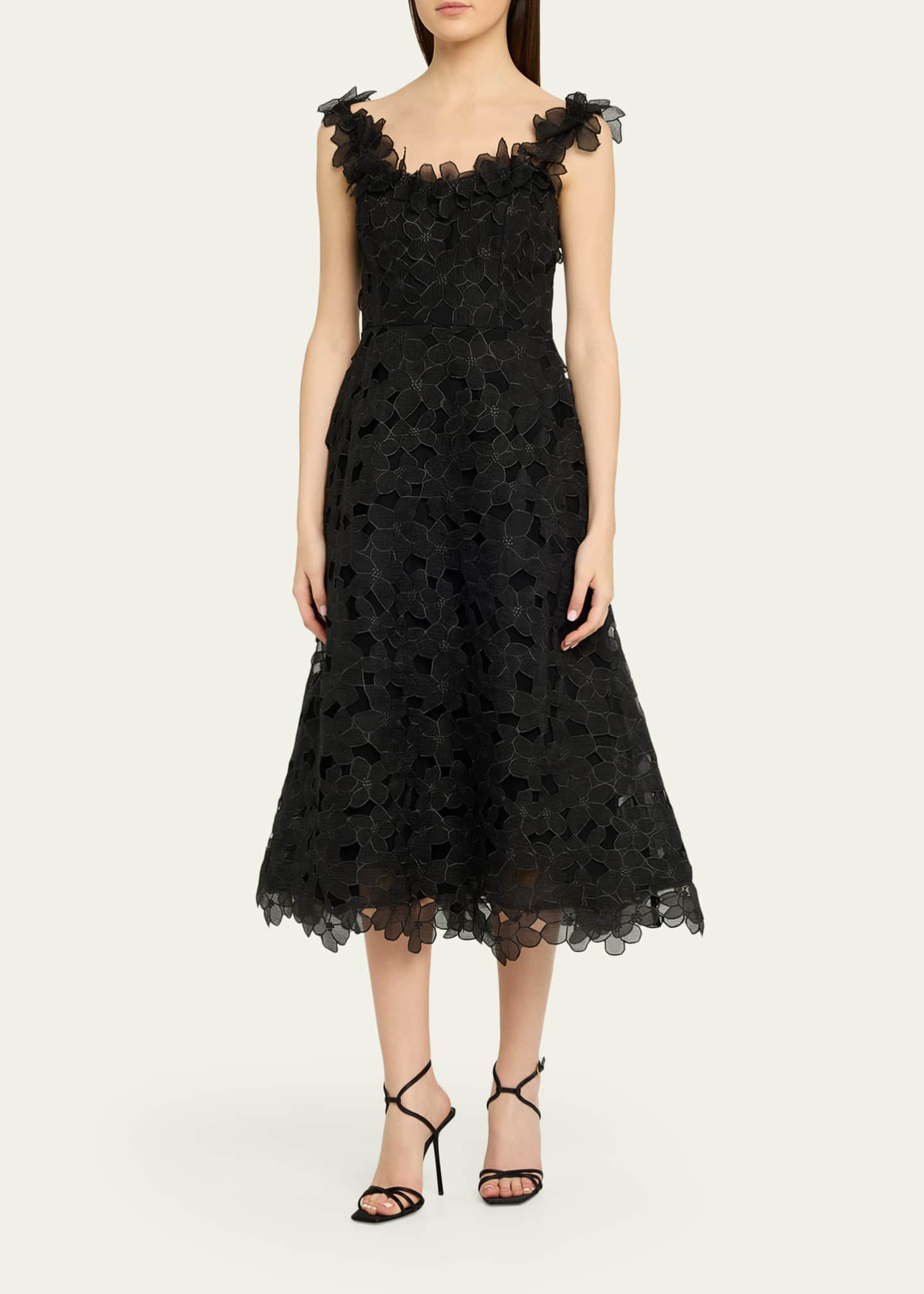 teri jon by rickie freeman lace midi dress $695 Rickie Freeman by Teri Jon Women's Black Floral Polka Dot Midi Dress  Size 8