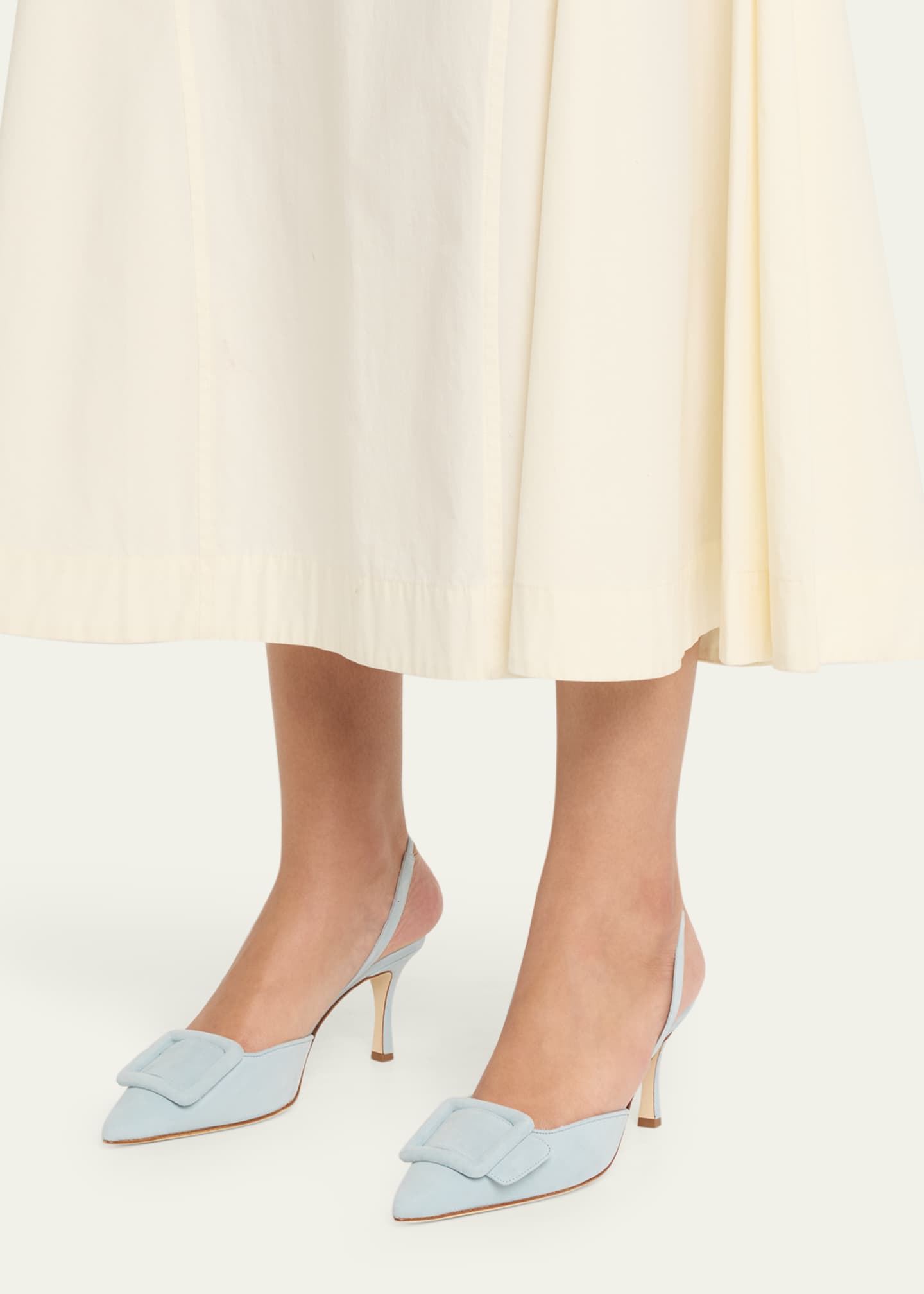 Manolo Blahnik 50mm Maysli Suede Buckle Slingback Pumps - Bergdorf