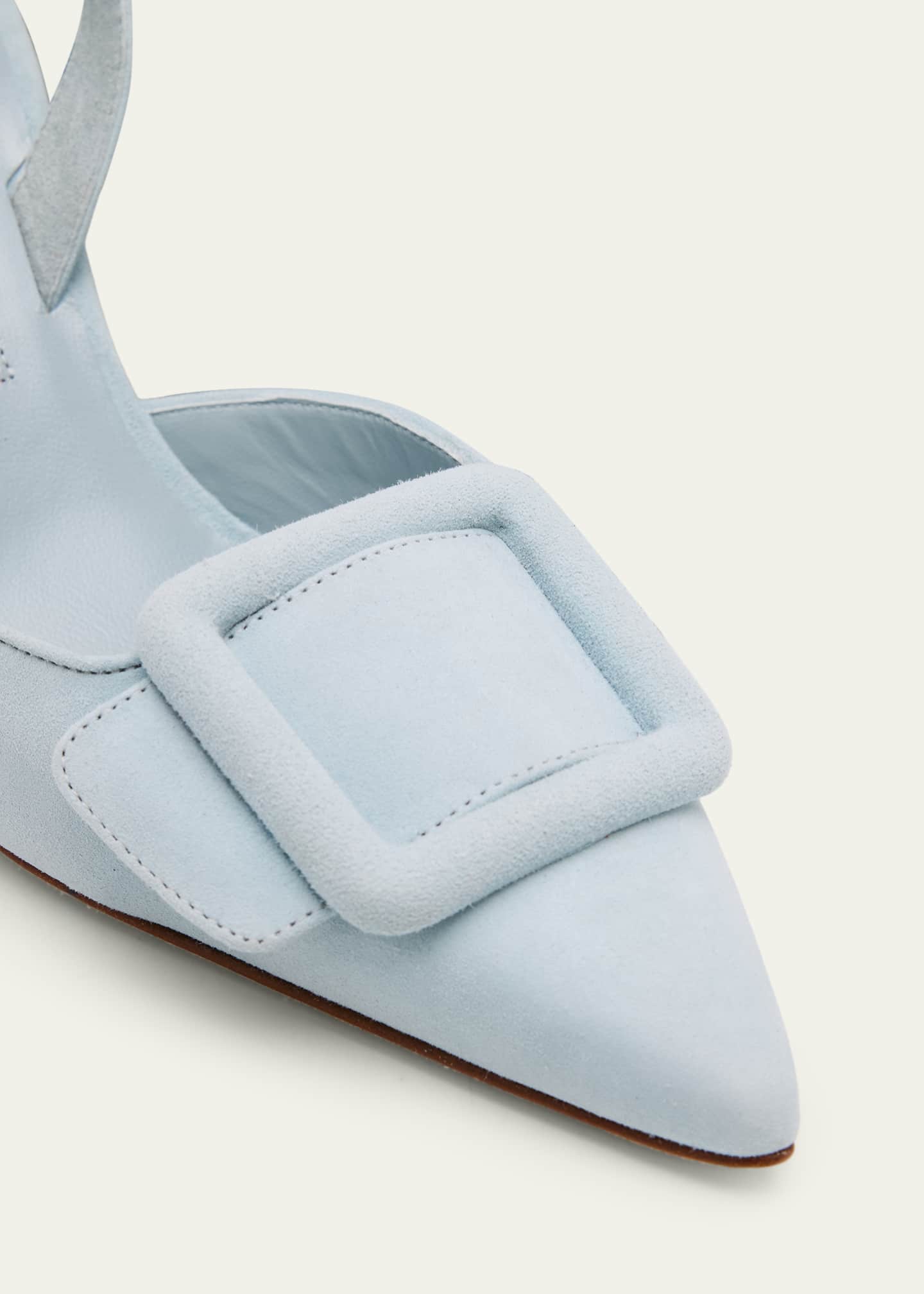 Manolo Blahnik 50mm Maysli Suede Buckle Slingback Pumps - Bergdorf