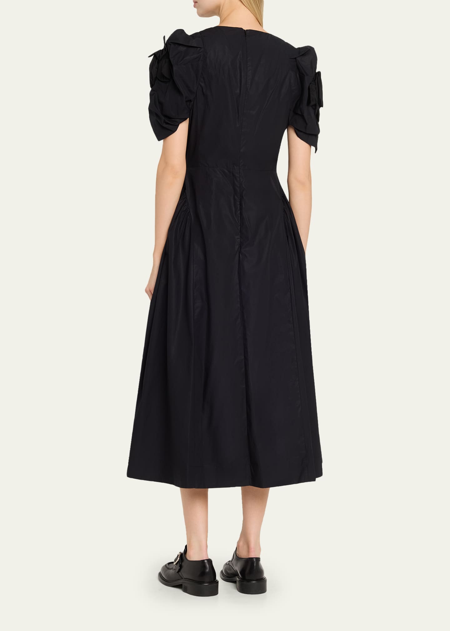 Simone Rocha Rose Puff-Sleeve Fit-And-Flare Midi Dress - Bergdorf Goodman