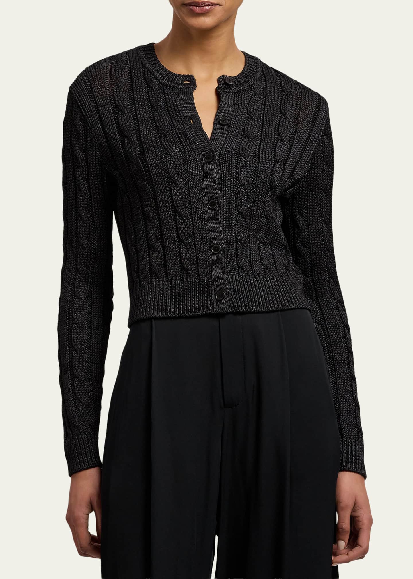 Ralph Lauren Collection Cable Knit Silk Crop Cardigan - Bergdorf
