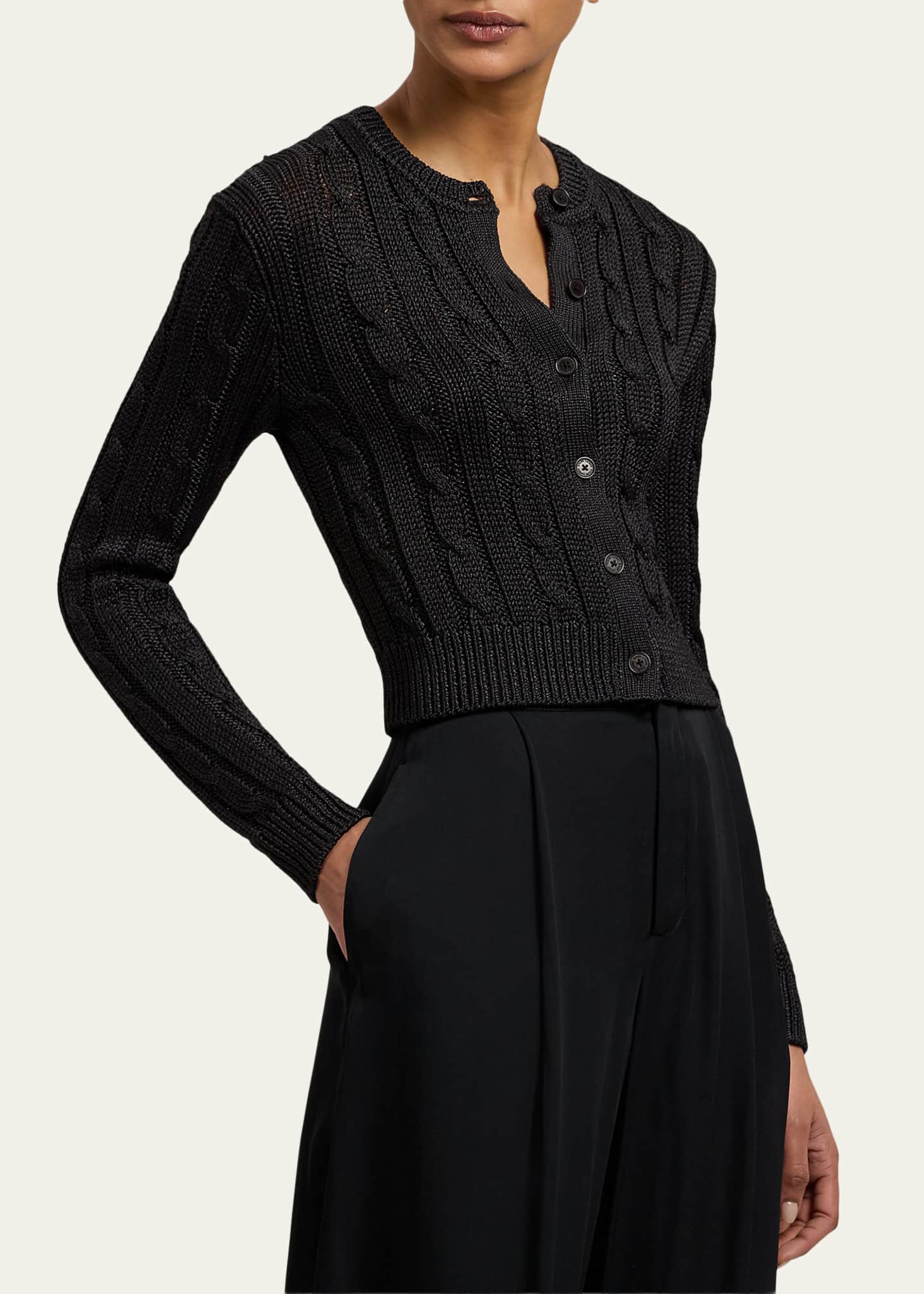 Ralph Lauren Collection Cable Knit Silk Crop Cardigan - Bergdorf