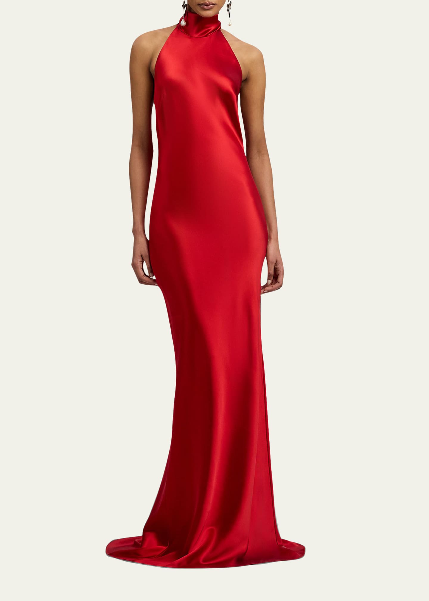 chilton stretch satin evening dress Ralph Lauren Women's Chilton Stretch Satin Evening Dress in Bright Red