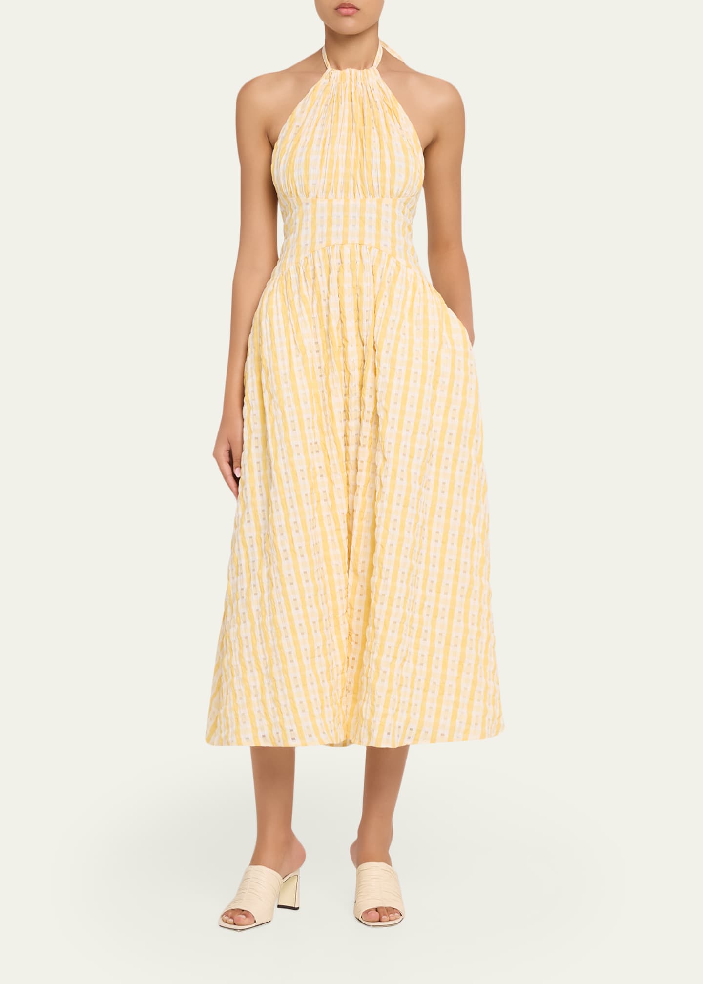 Rosie Assoulin Halter in the Name of Love Checked Seersucker Dress -  Bergdorf Goodman