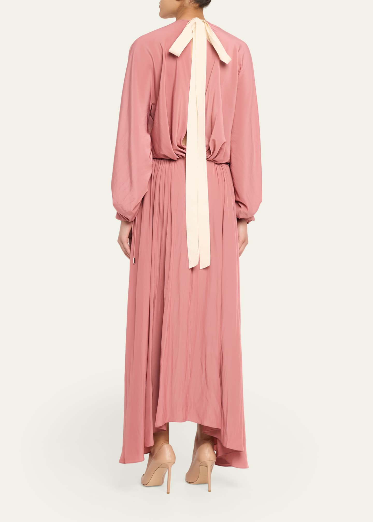 Lanvin Gathered Charmeuse Long-Sleeve Maxi Dress - Bergdorf Goodman