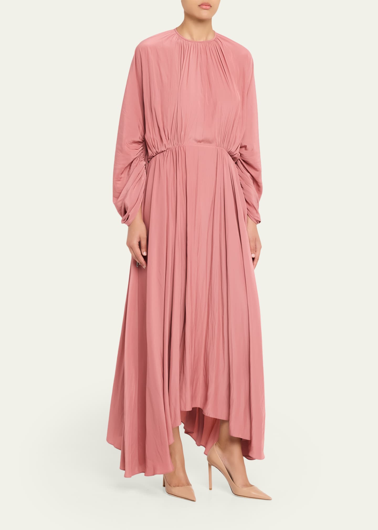 Lanvin Gathered Charmeuse Long-Sleeve Maxi Dress - Bergdorf Goodman