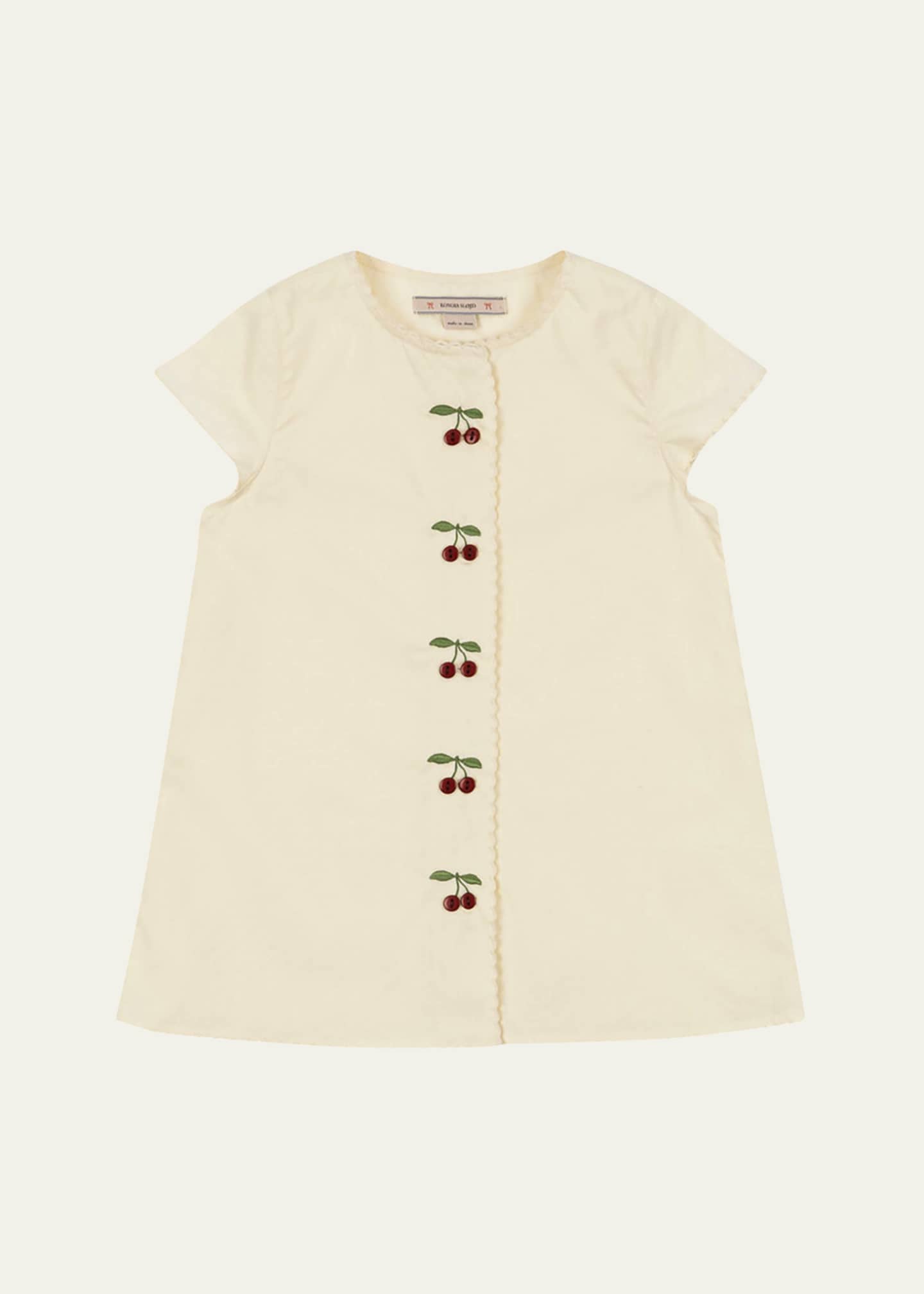 Konges Slojd Girl's Evia Cherry Embroidered Organic Cotton Dress