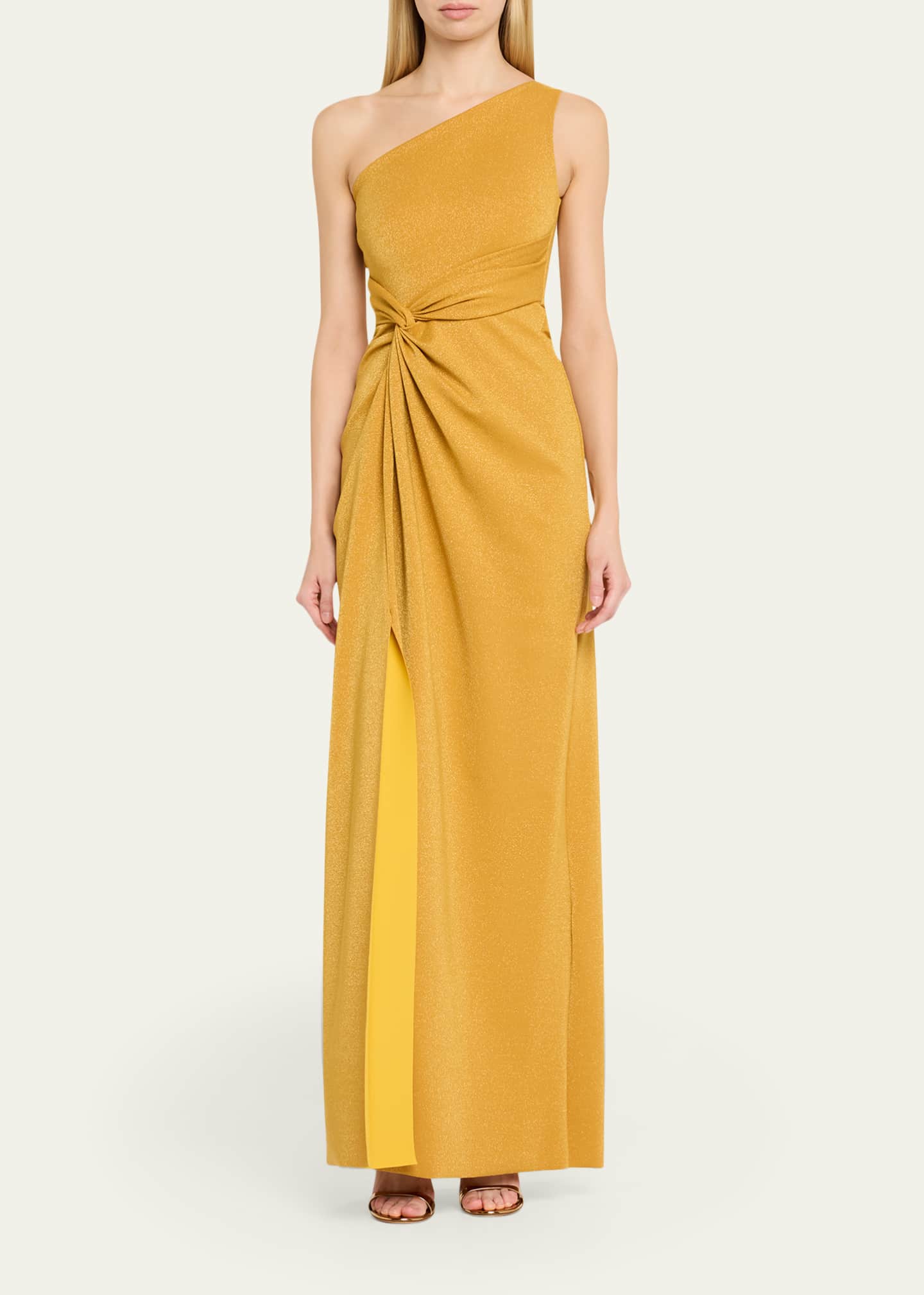 chiara boni gold dress Chiara Boni La Petite Robe Otsu One-Shoulder Shimmer Jersey Gown, Bright Gold, Women's, 14, One-Shoulder Gowns
