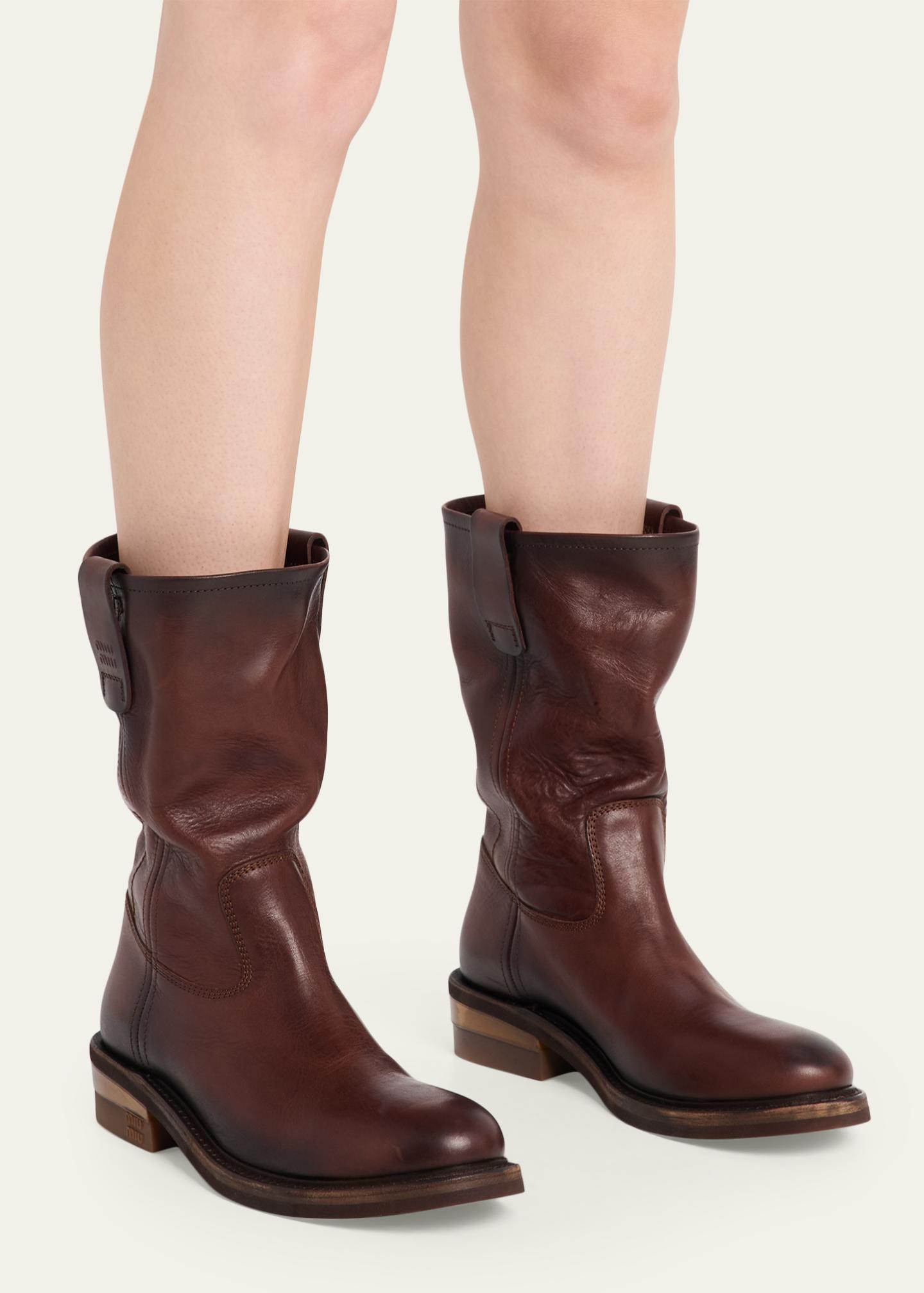 Miu Miu Foule Leather Mid-Calf Boots - Bergdorf Goodman