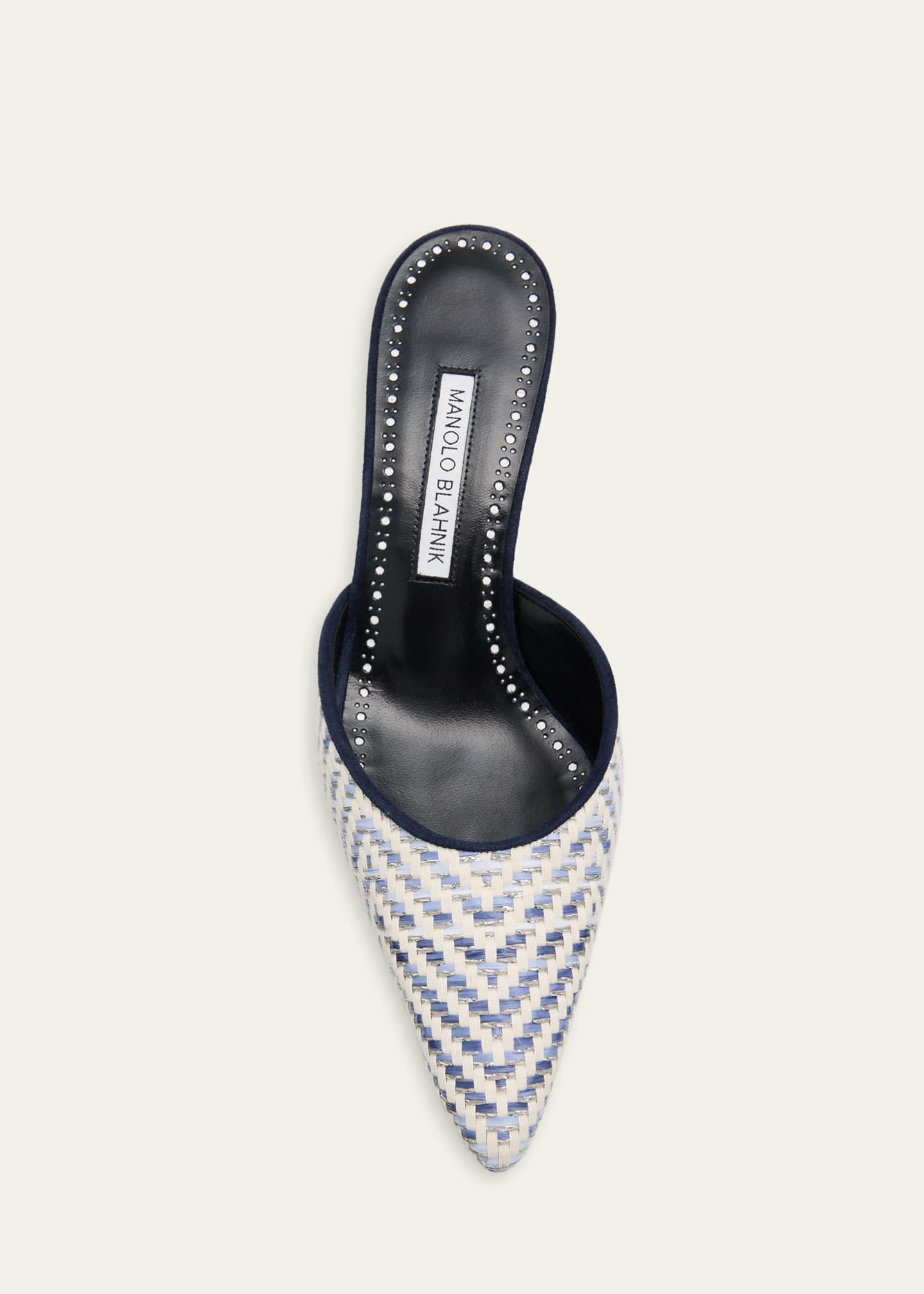 Manolo Blahnik Carolyne Metallic Woven Kitten-Heel Mules